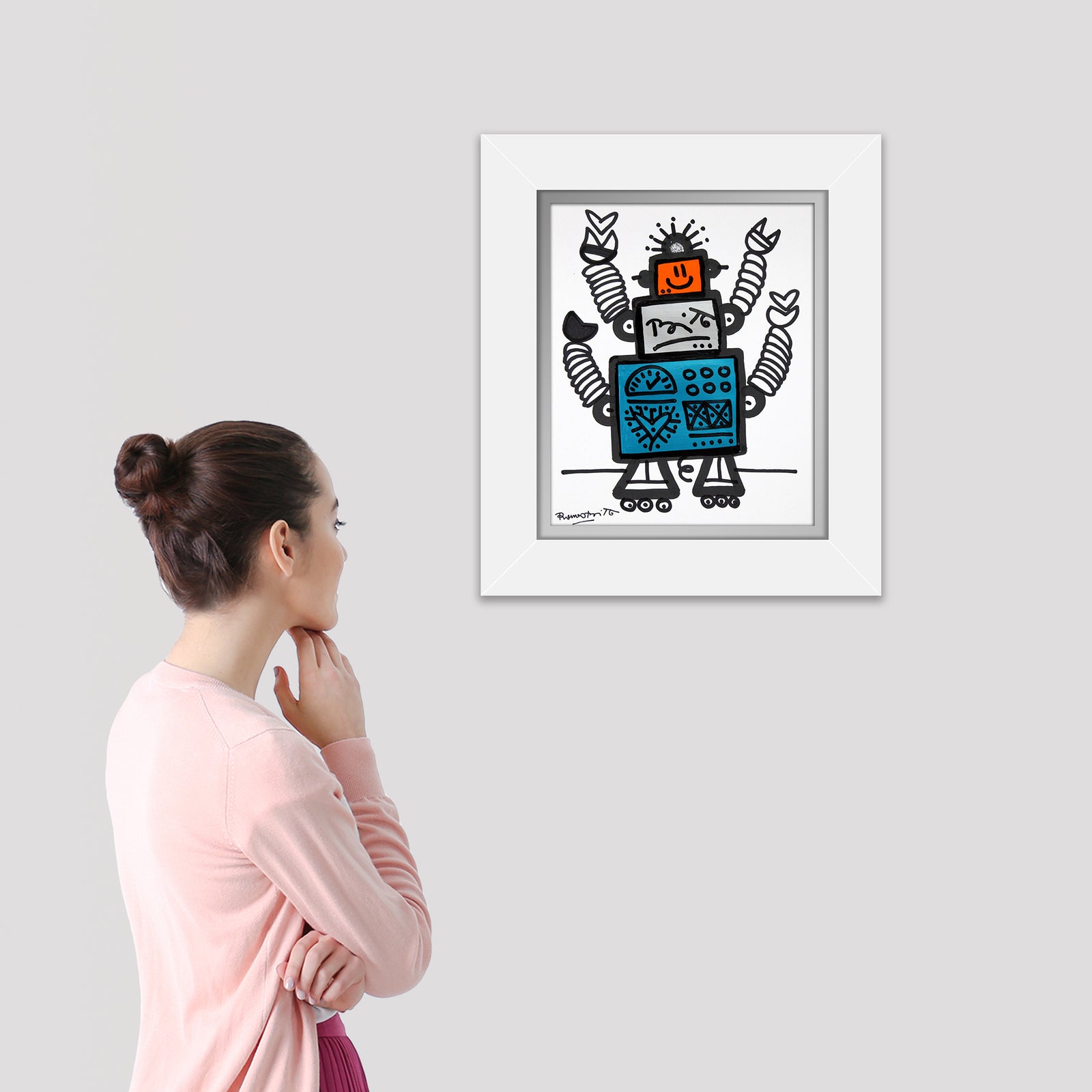 4 arms original drawing  artistic colorful design collectible