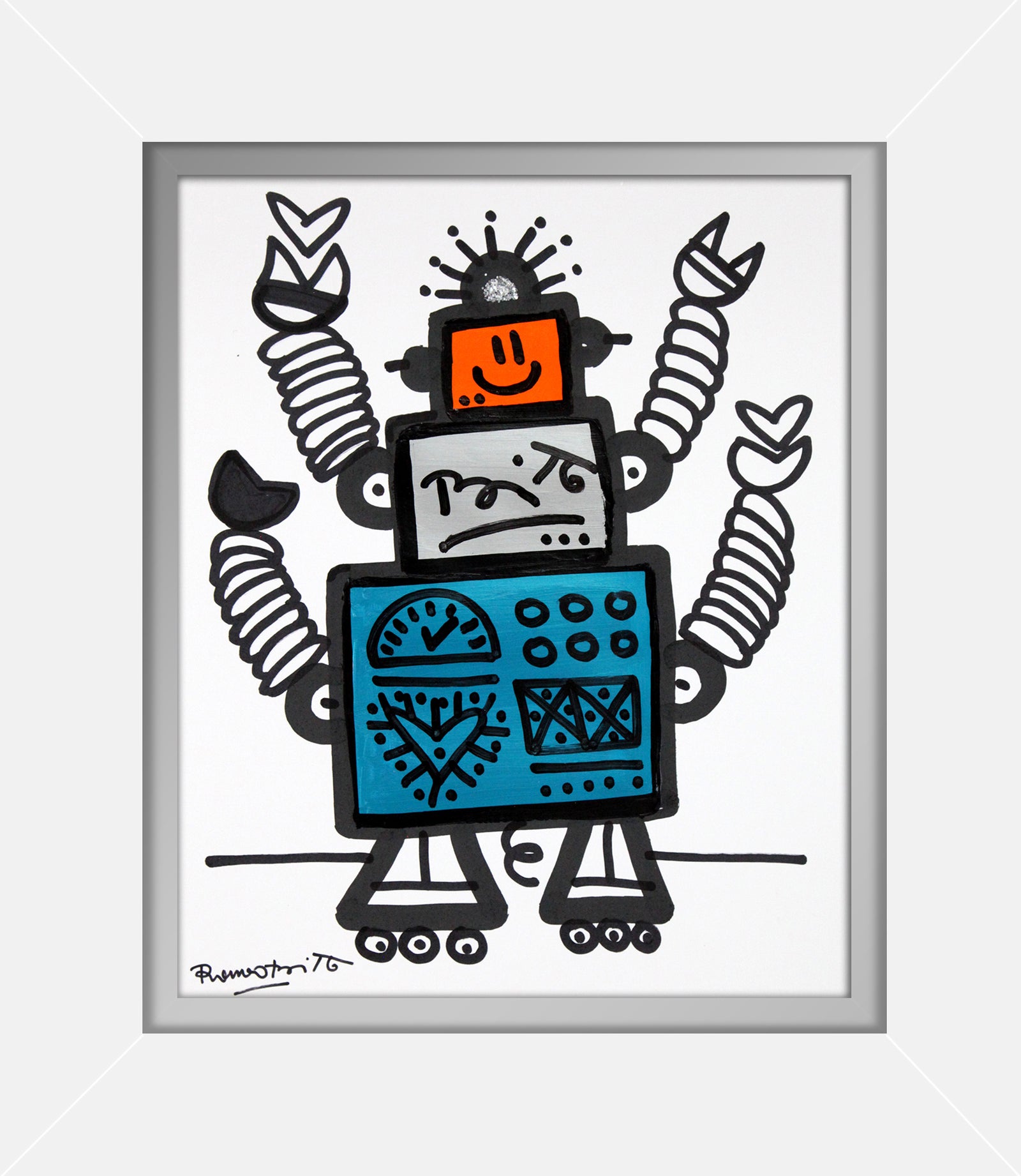modern pop art 4 arms original drawing  vibrant home decor