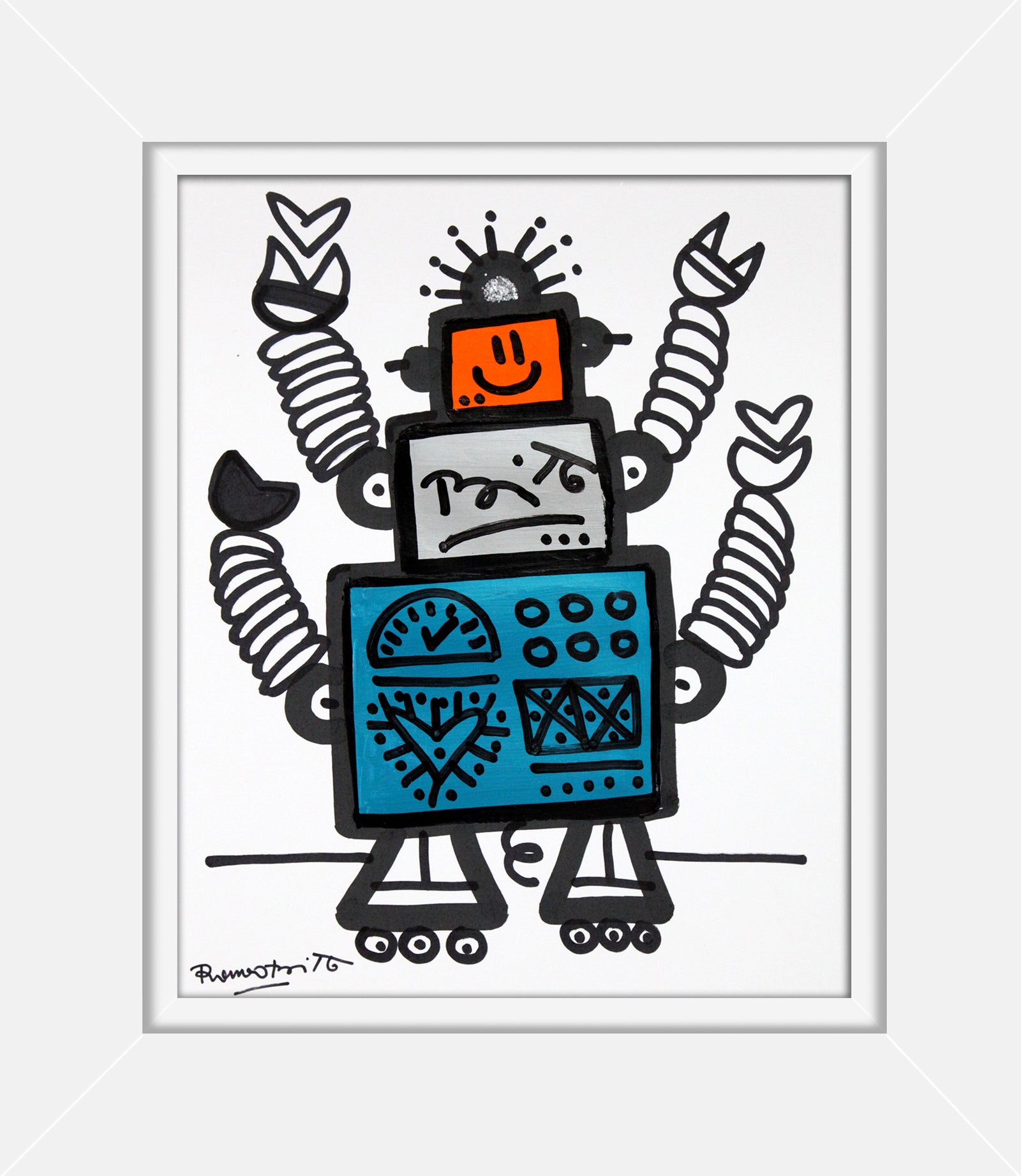 4 arms original drawing  artistic colorful design collectible
