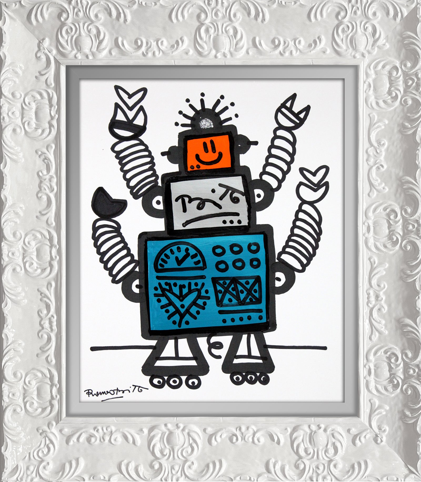 Romero Britto 4 arms original drawing  contemporary pop art piece