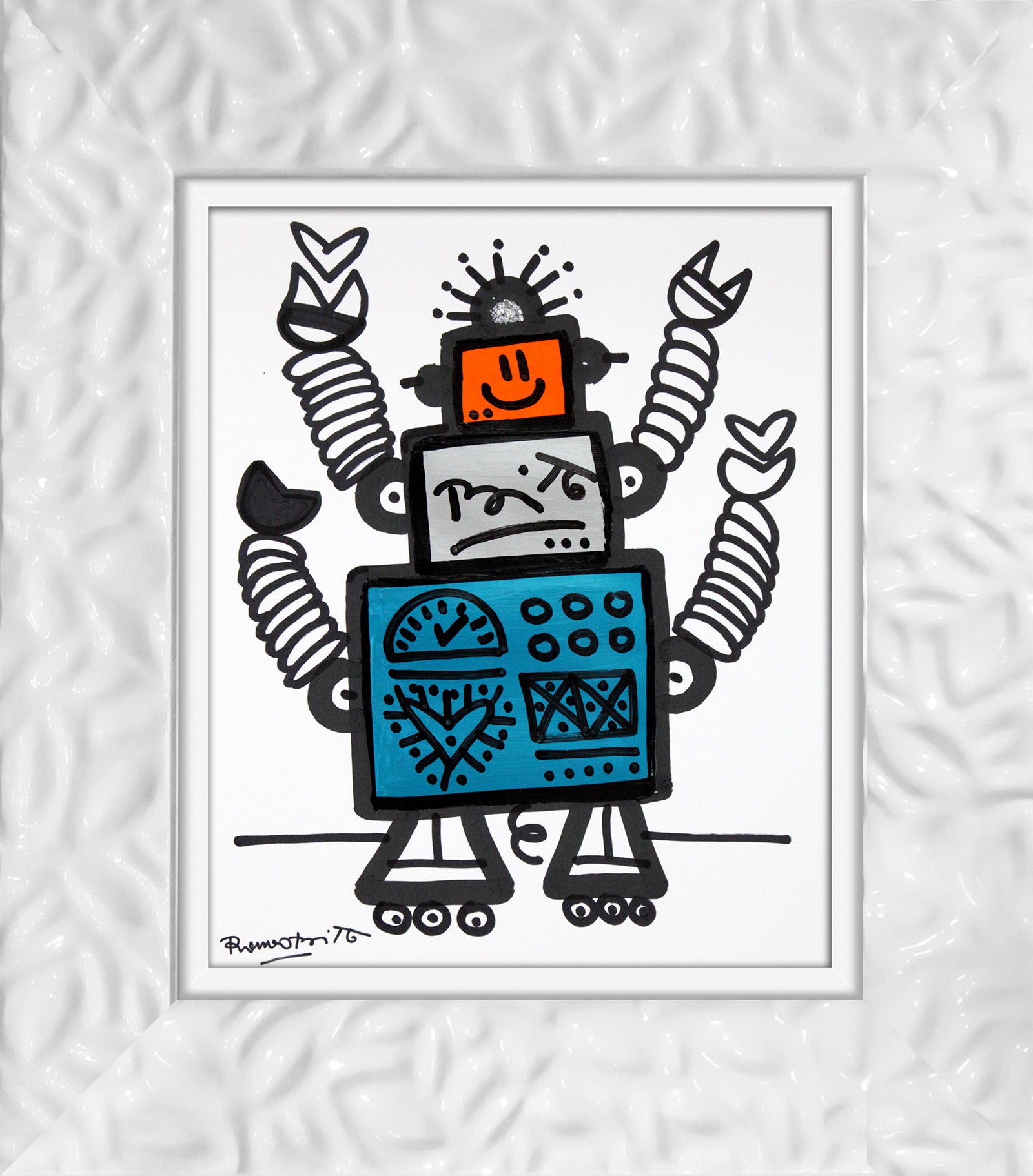 modern pop art 4 arms original drawing  vibrant home decor