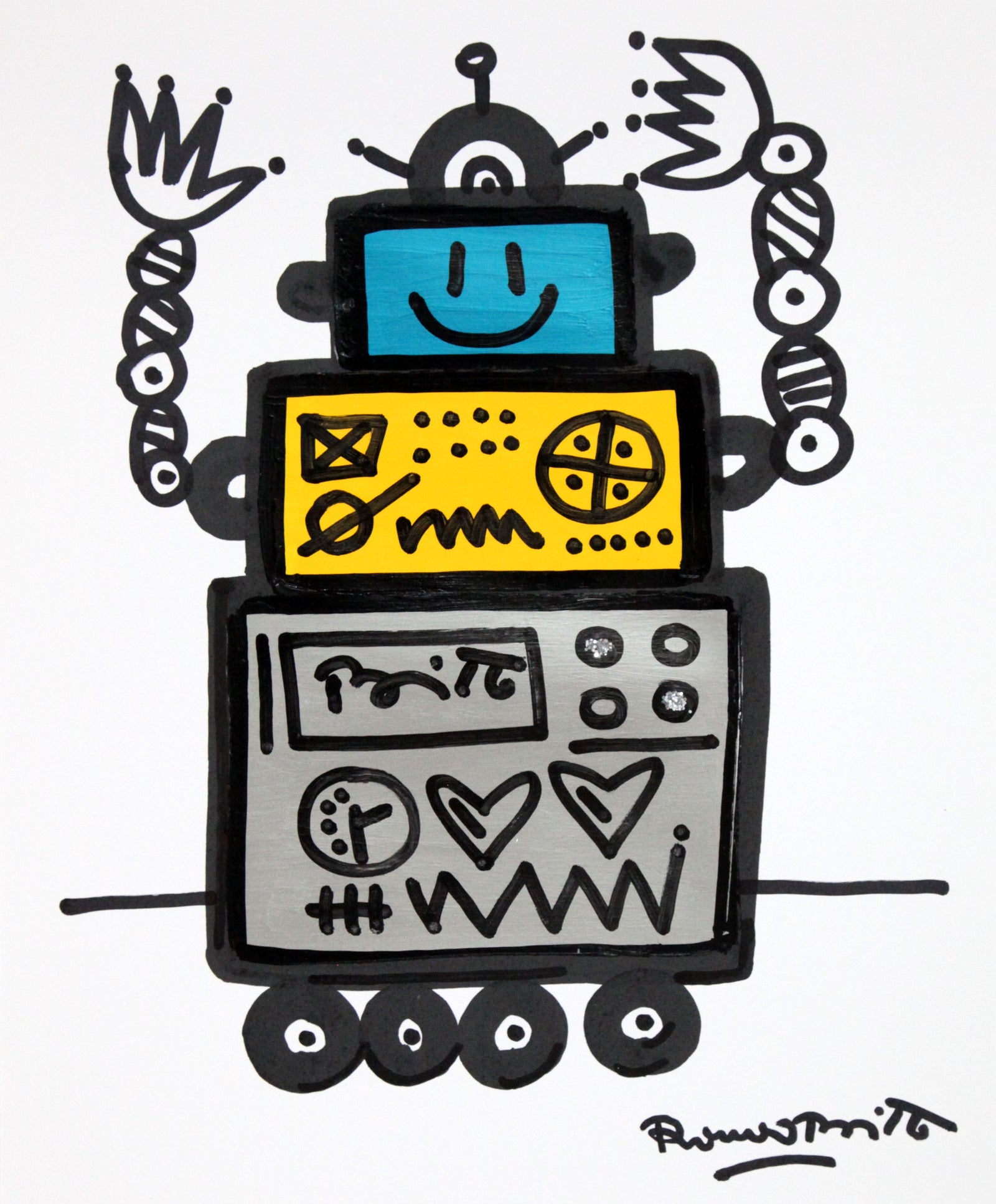 Romero Britto happy original drawing  colorful pop art design