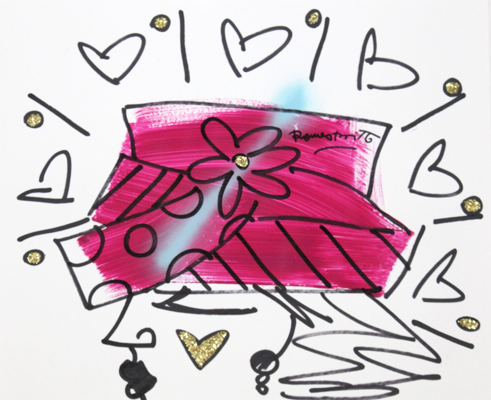 Romero Britto the hat original drawing  colorful pop art design