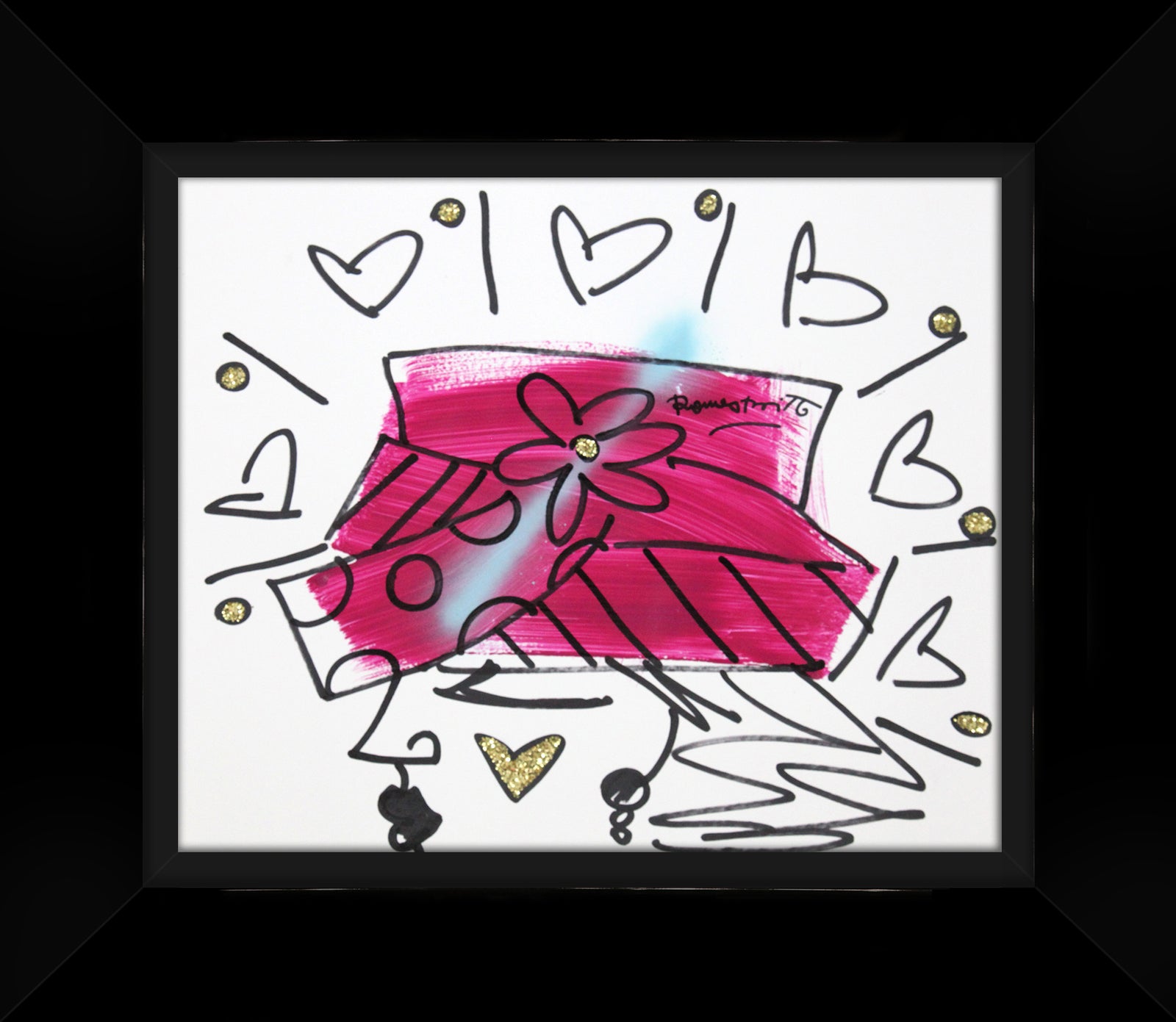 Romero Britto the hat original drawing  contemporary pop art piece