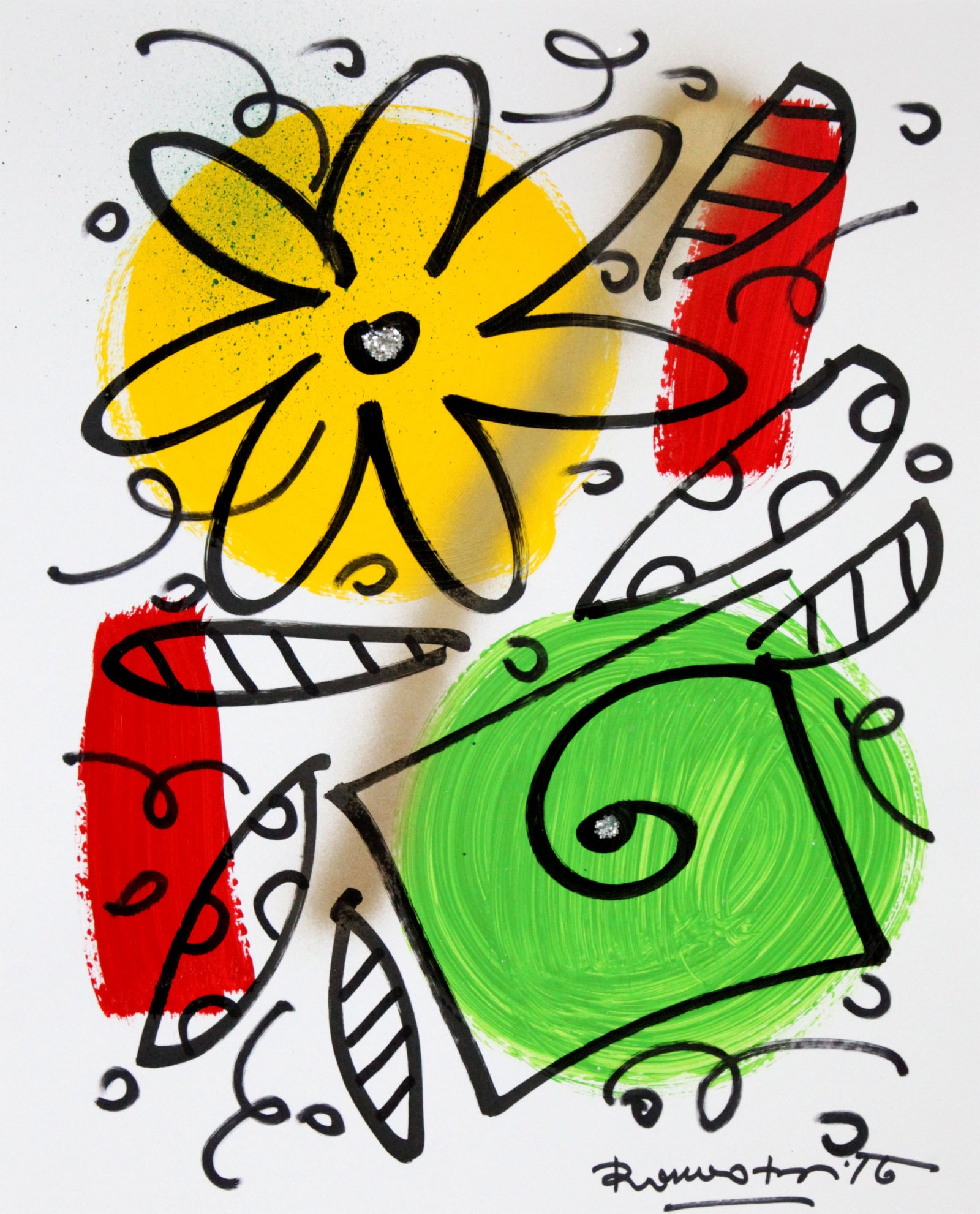 Romero Britto evolution original drawing  colorful pop art design