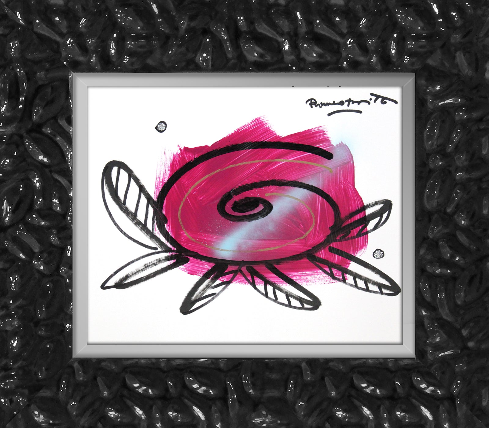 pink flower original drawing  artistic colorful design collectible
