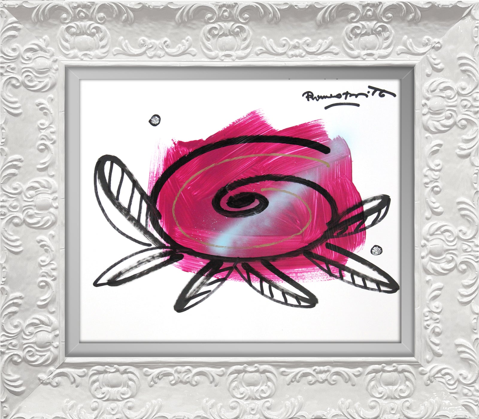 Romero Britto pink flower original drawing  contemporary pop art piece
