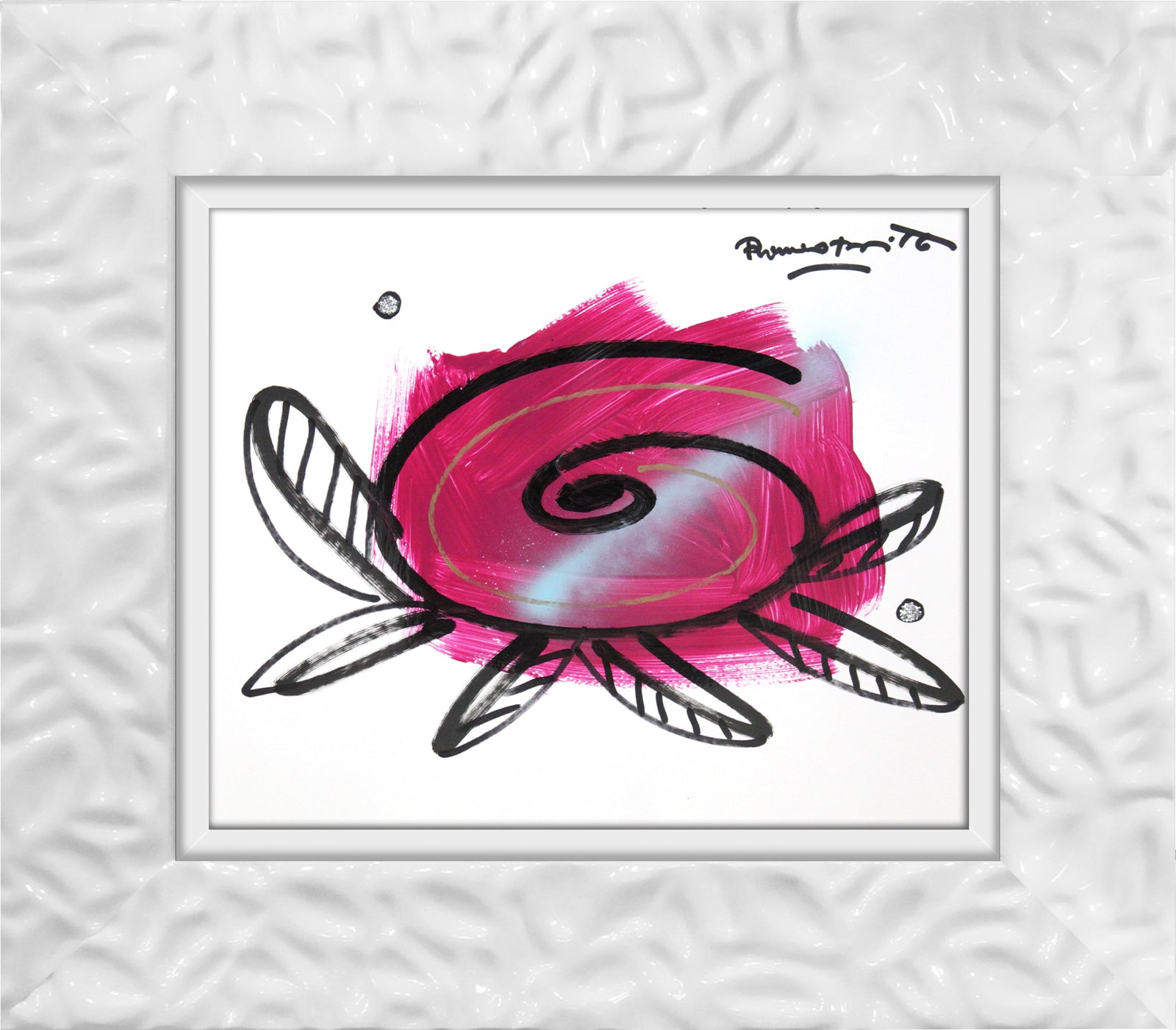 modern pop art pink flower original drawing  vibrant home decor