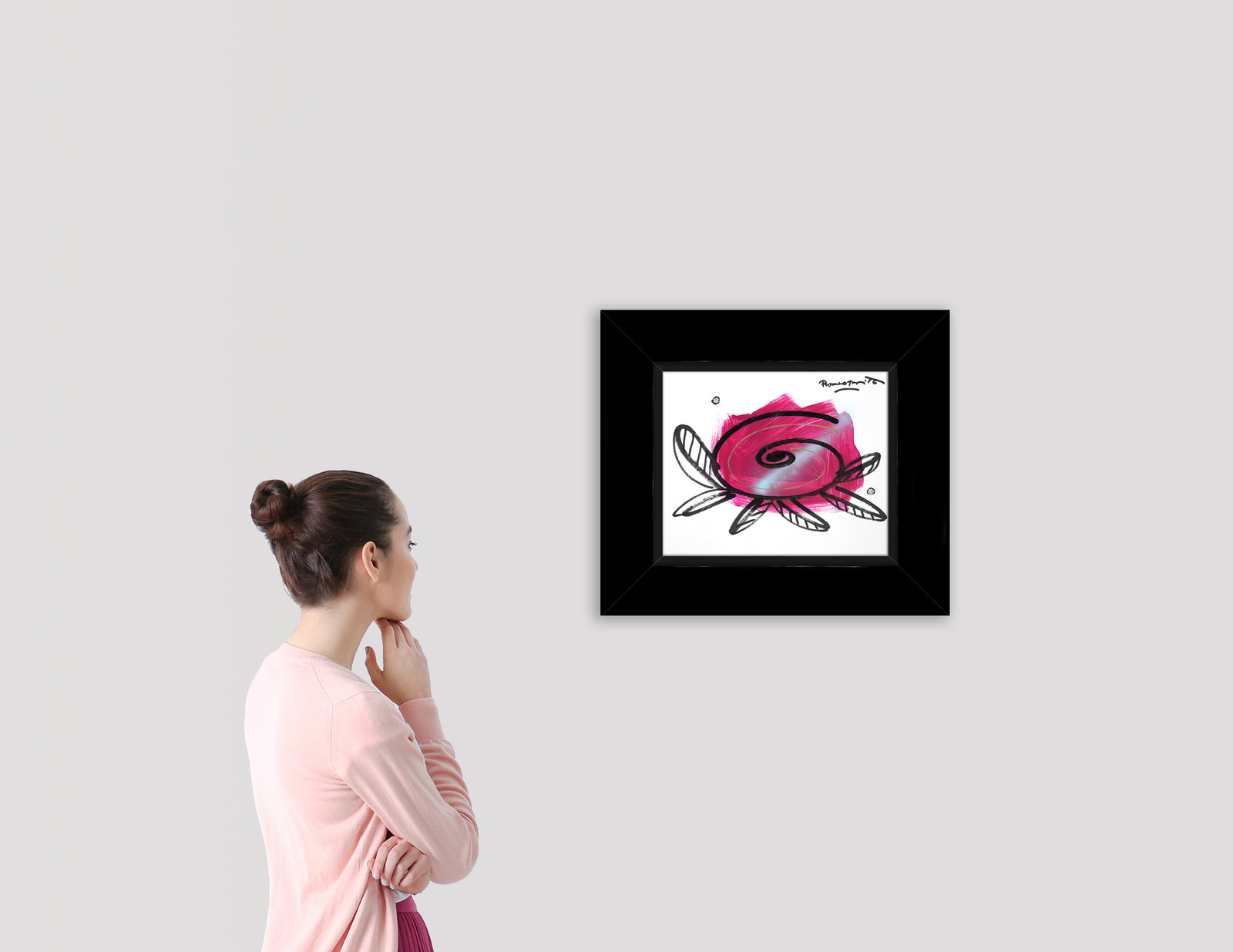 modern pop art pink flower original drawing  vibrant home decor