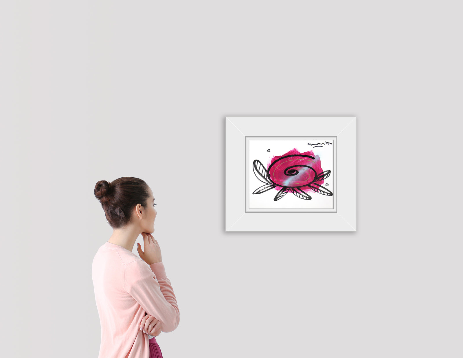 pink flower original drawing  artistic colorful design collectible