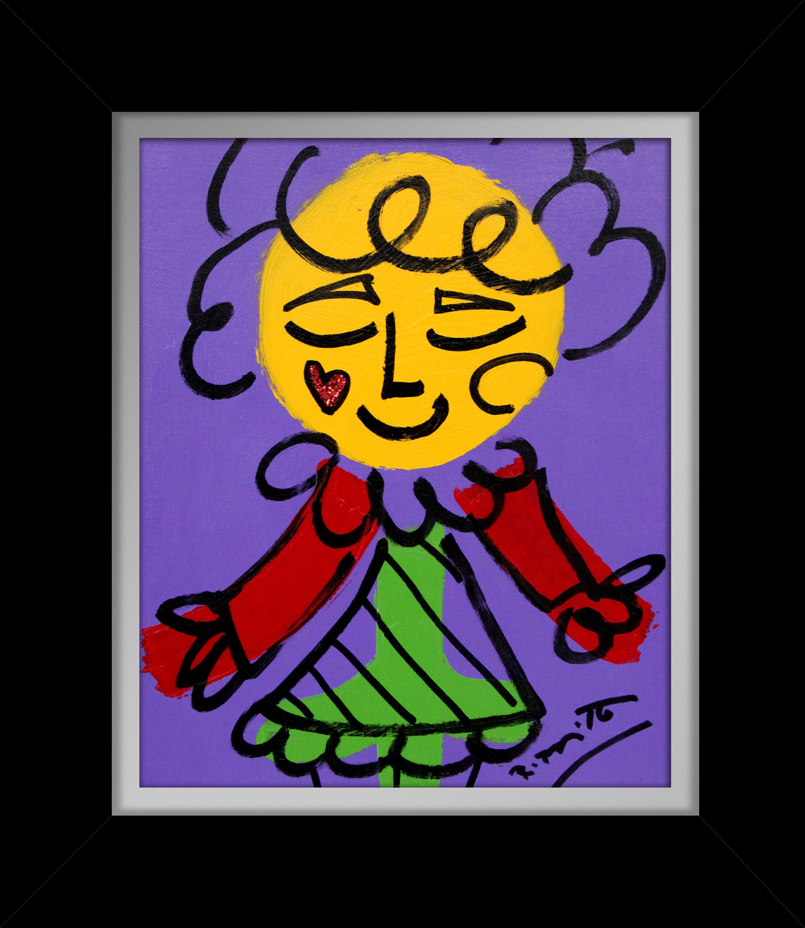 Romero Britto purple girl original drawing  contemporary pop art piece
