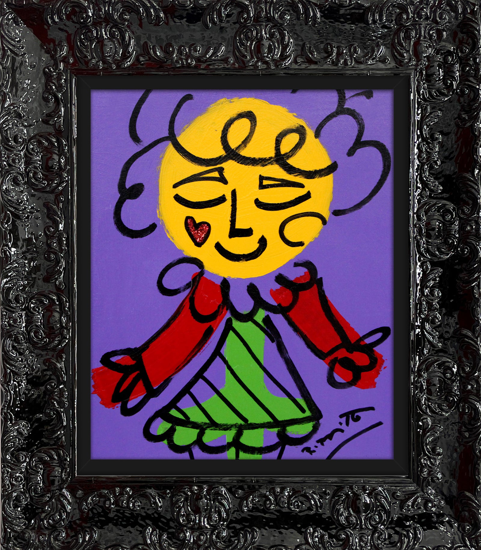 Romero Britto purple girl original drawing  colorful pop art design