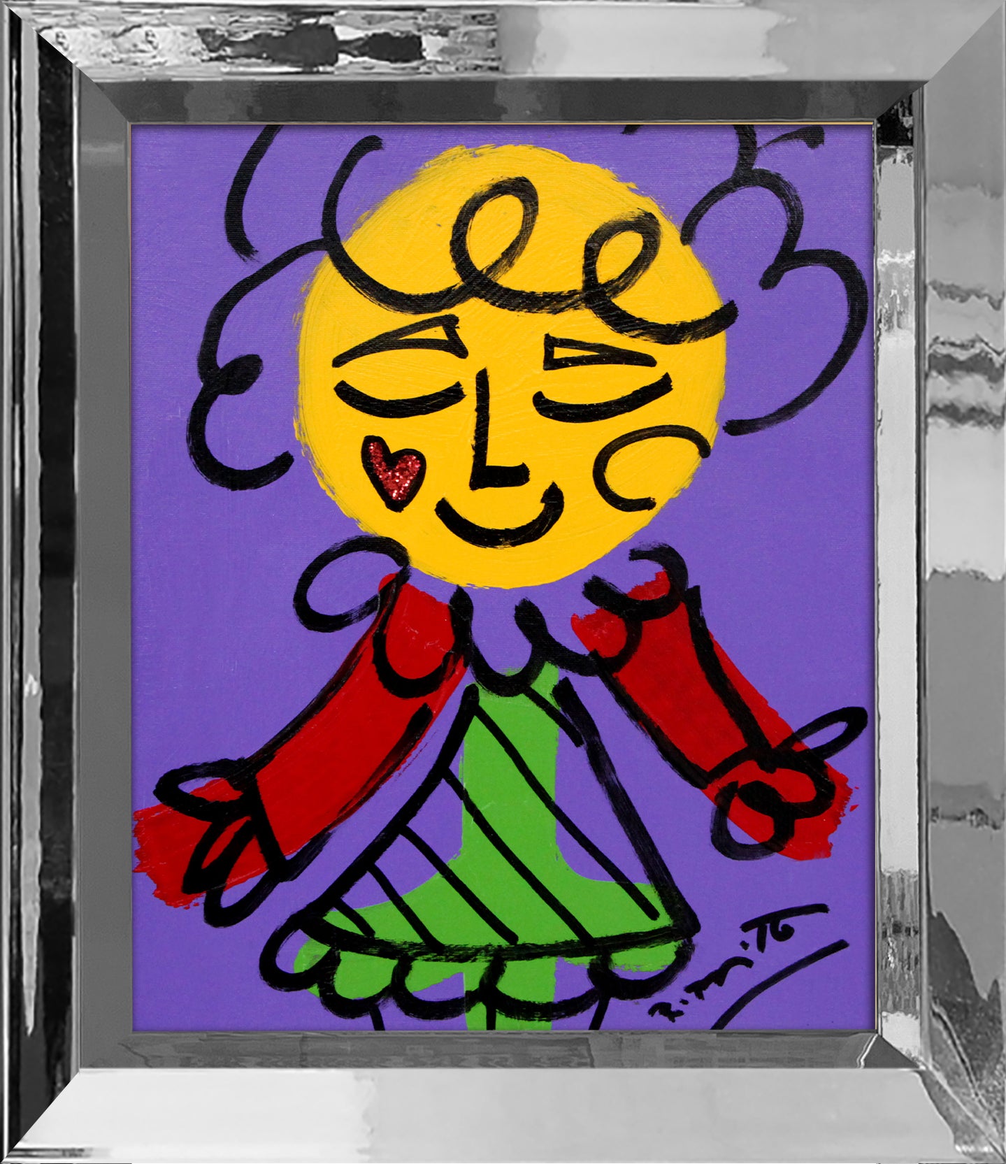 Romero Britto purple girl original drawing  contemporary pop art piece