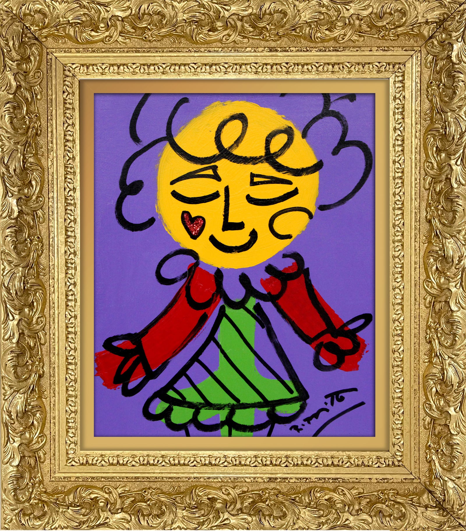 Romero Britto purple girl original drawing  colorful pop art design