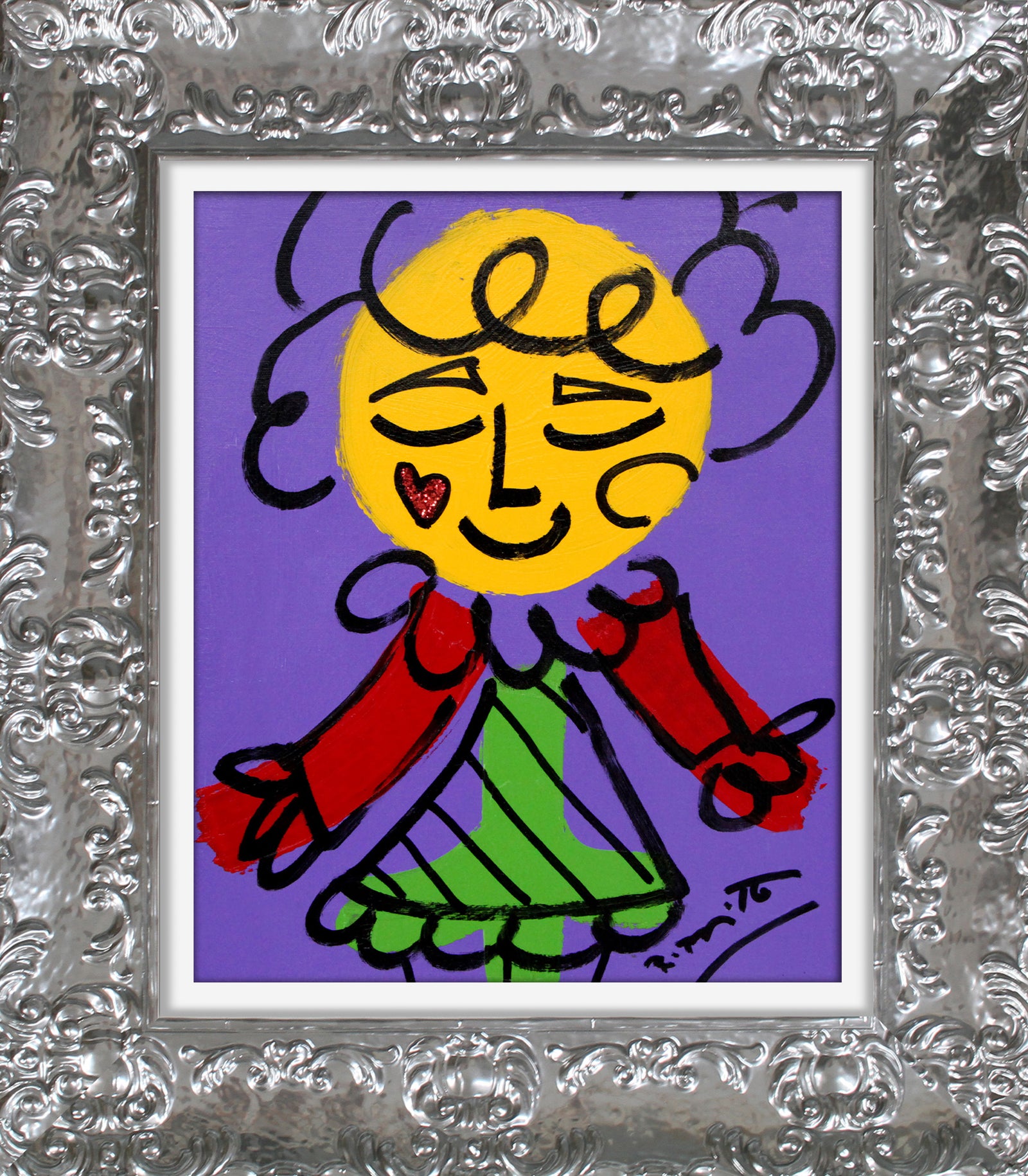 purple girl original drawing  colorful decorative collectible gift idea