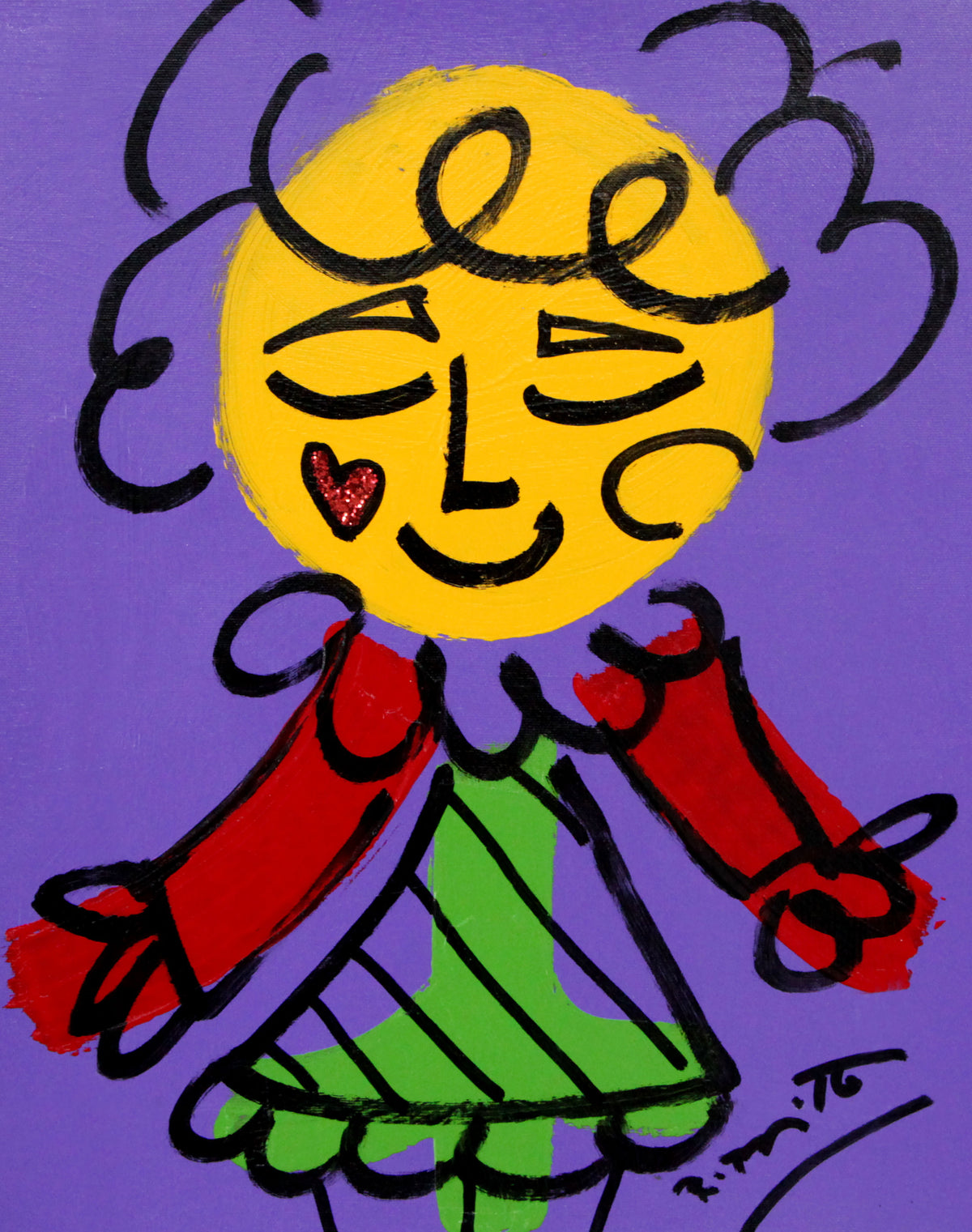 Romero Britto purple girl original drawing  colorful pop art design