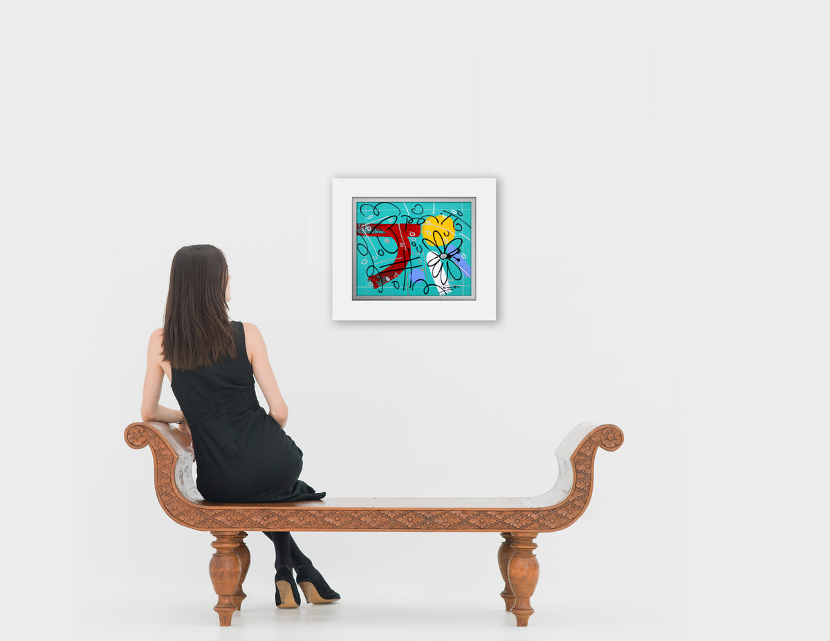 teal garden original drawing  artistic colorful design collectible