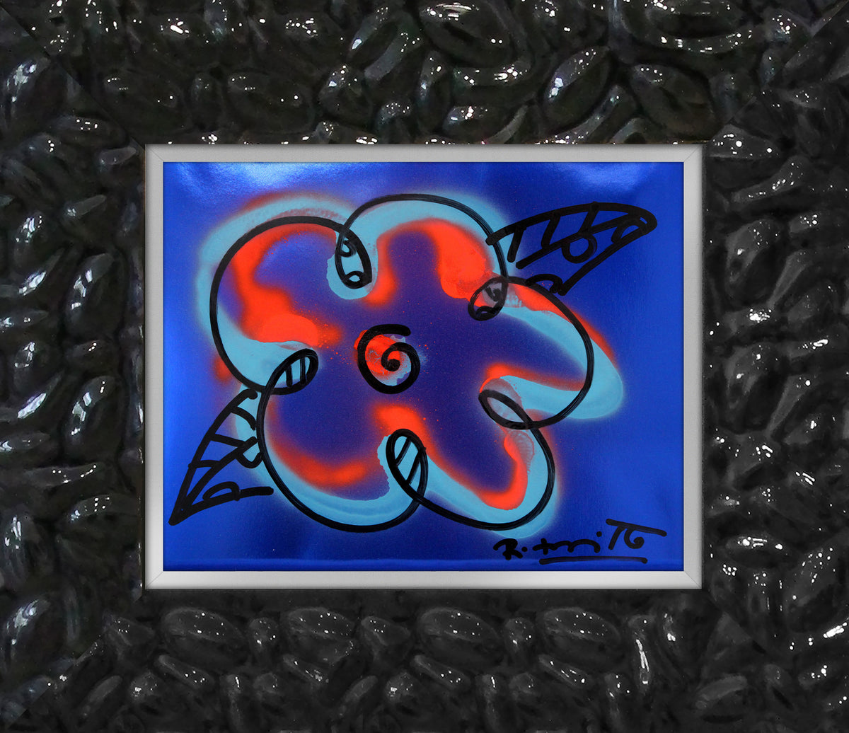 cyan orange and blue flower  artistic colorful design collectible