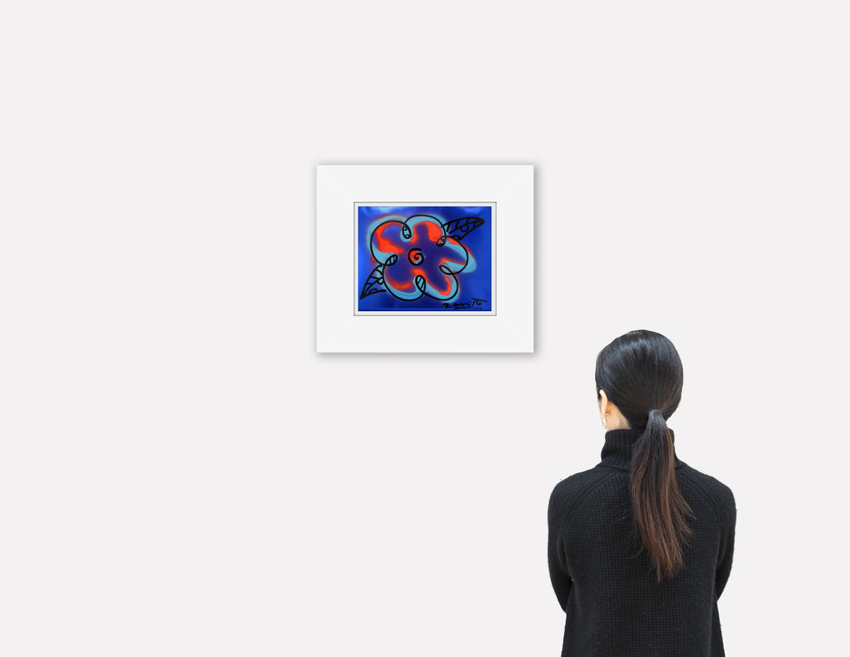 cyan orange and blue flower  artistic colorful design collectible