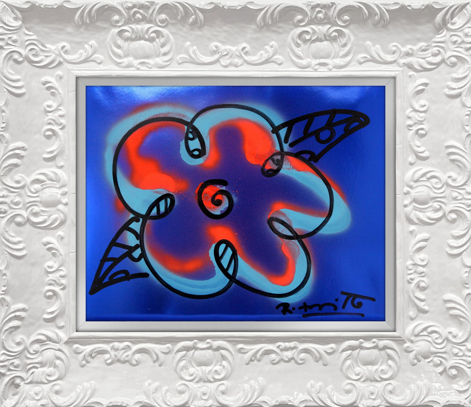cyan orange and blue flower  artistic colorful design collectible