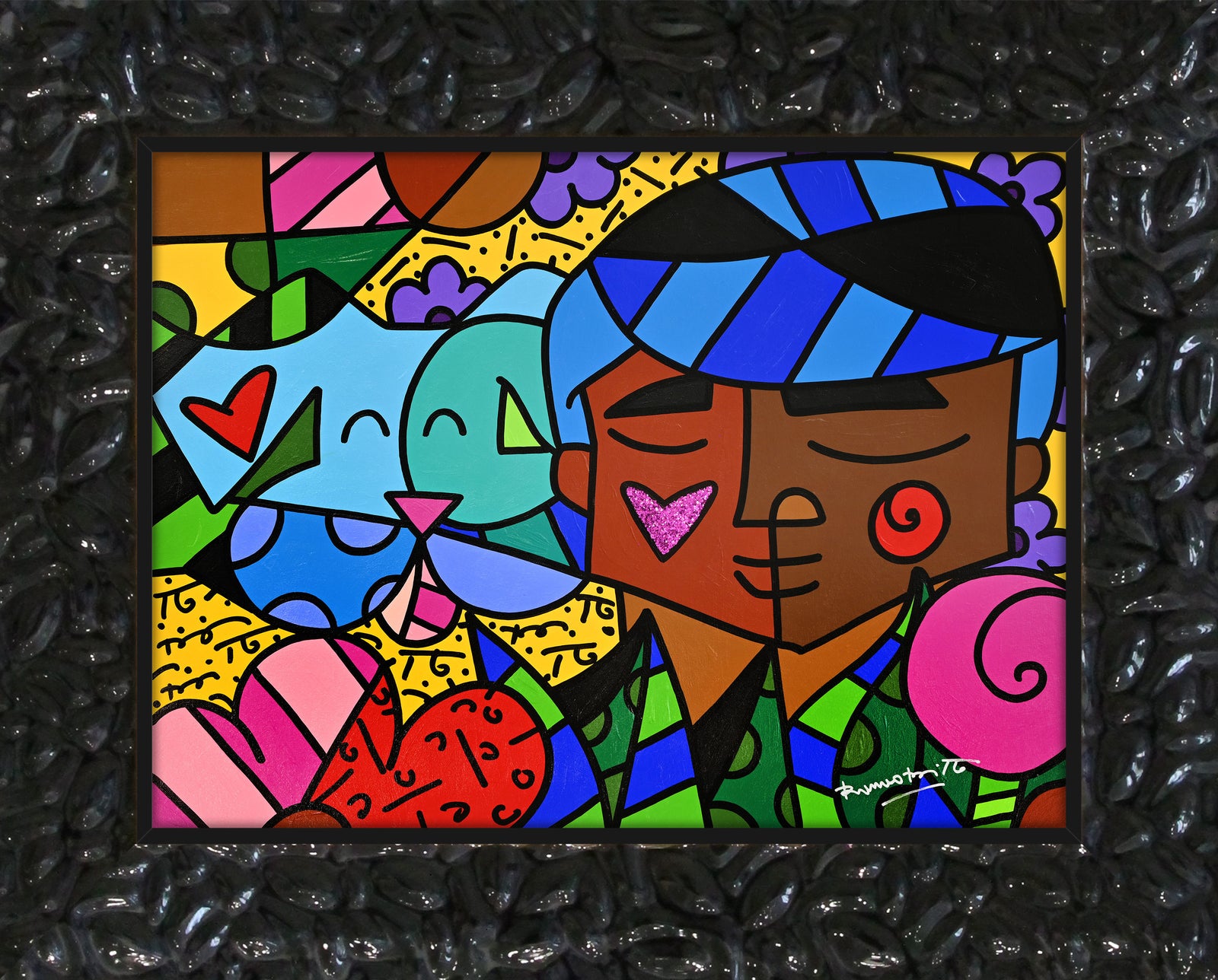 Romero Britto amigos original painting  colorful pop art design