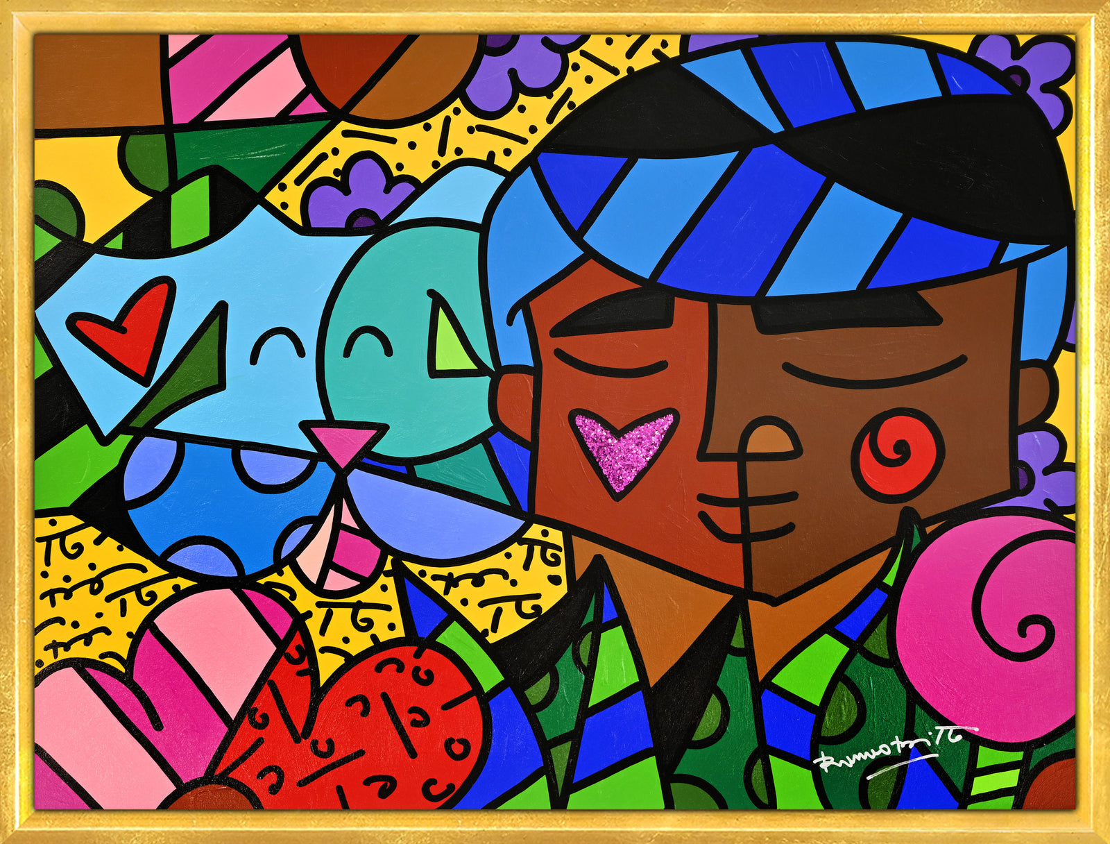 amigos original painting  colorful decorative collectible gift idea