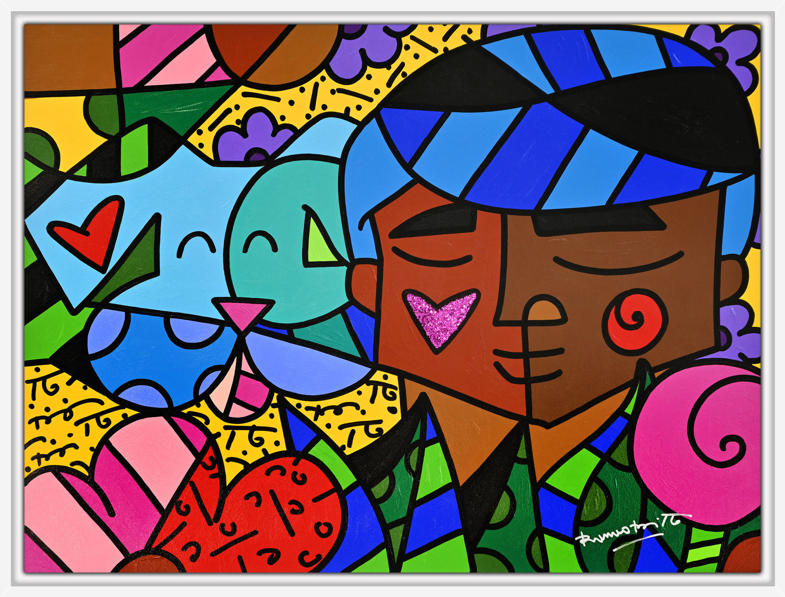 Romero Britto amigos original painting  colorful pop art design