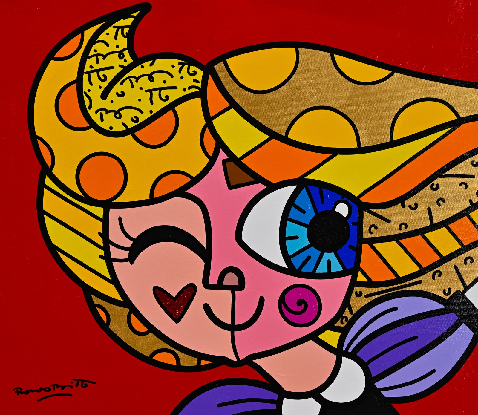 Romero Britto here we go original painting  colorful pop art design