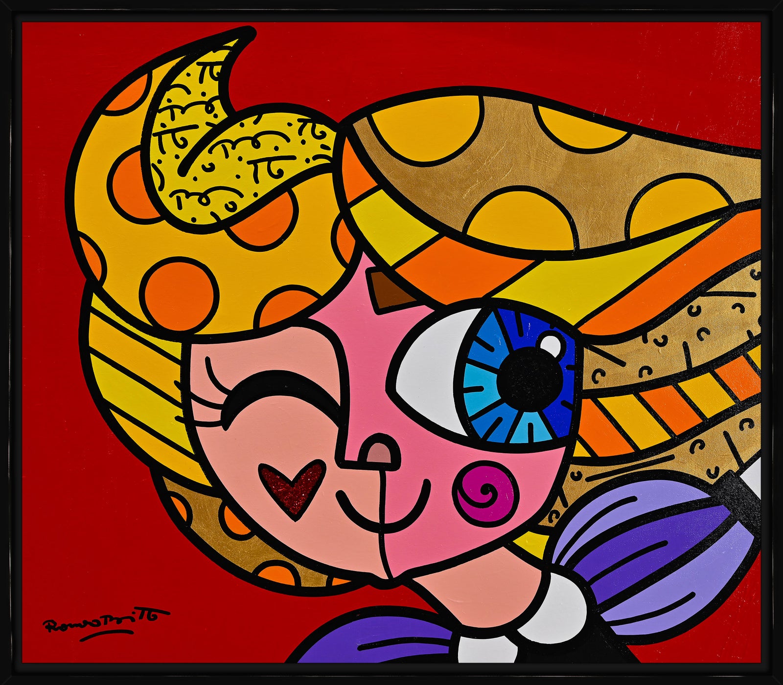 Romero Britto here we go original painting  contemporary pop art piece