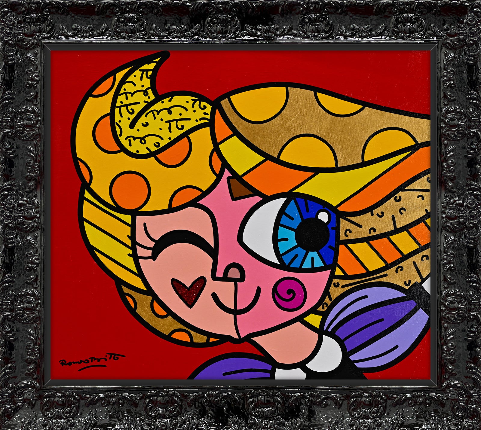 Romero Britto here we go original painting  colorful pop art design