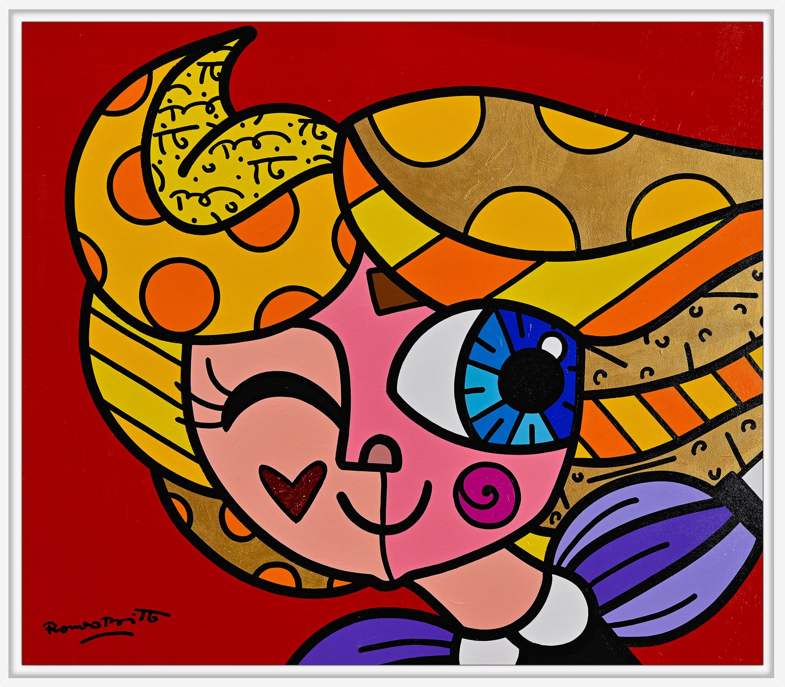 Romero Britto here we go original painting  colorful pop art design