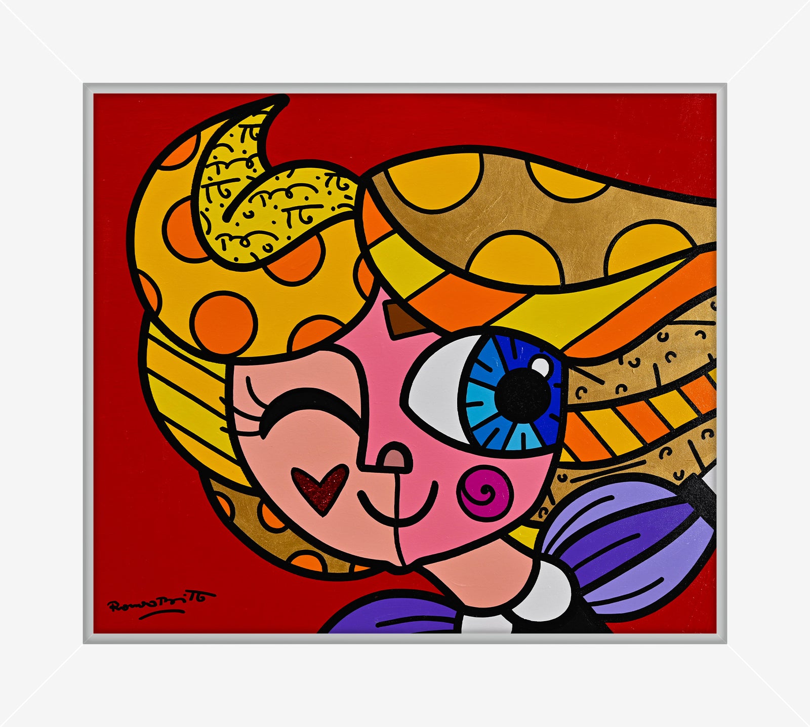 Romero Britto here we go original painting  contemporary pop art piece