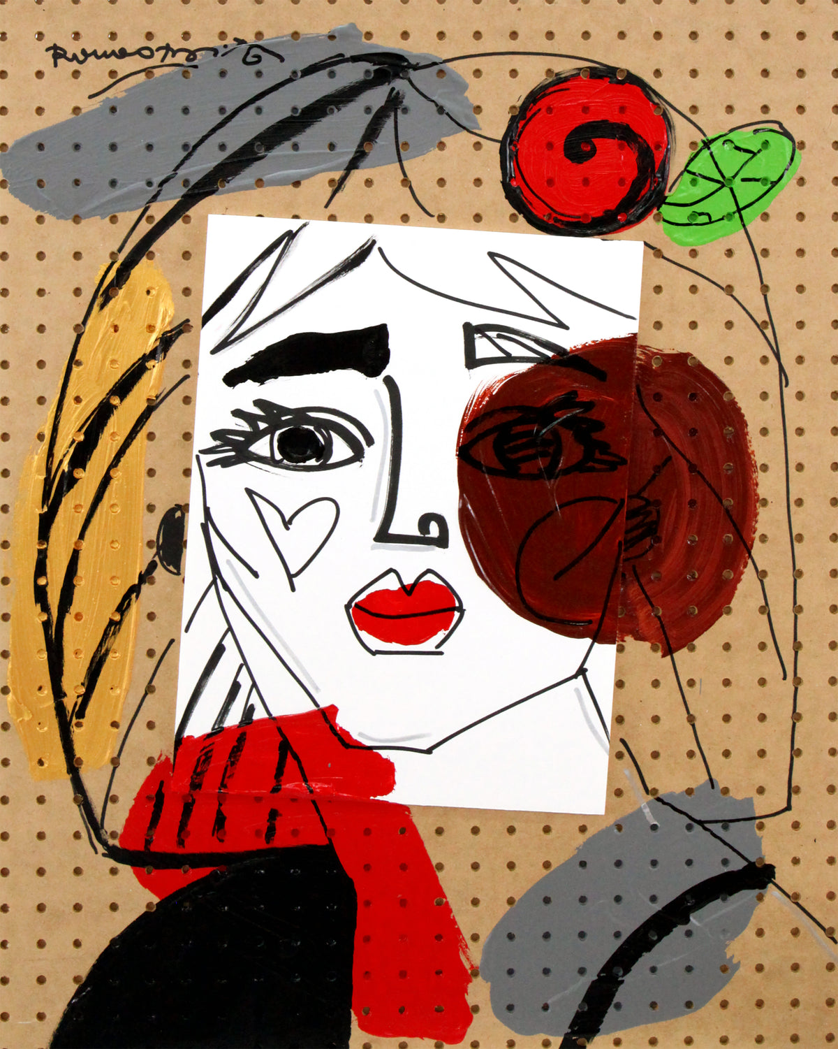 Romero Britto red flower original painting  colorful pop art design