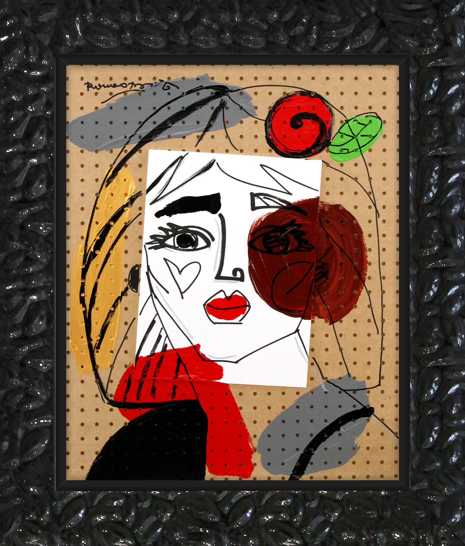 red flower original painting  artistic colorful design collectible