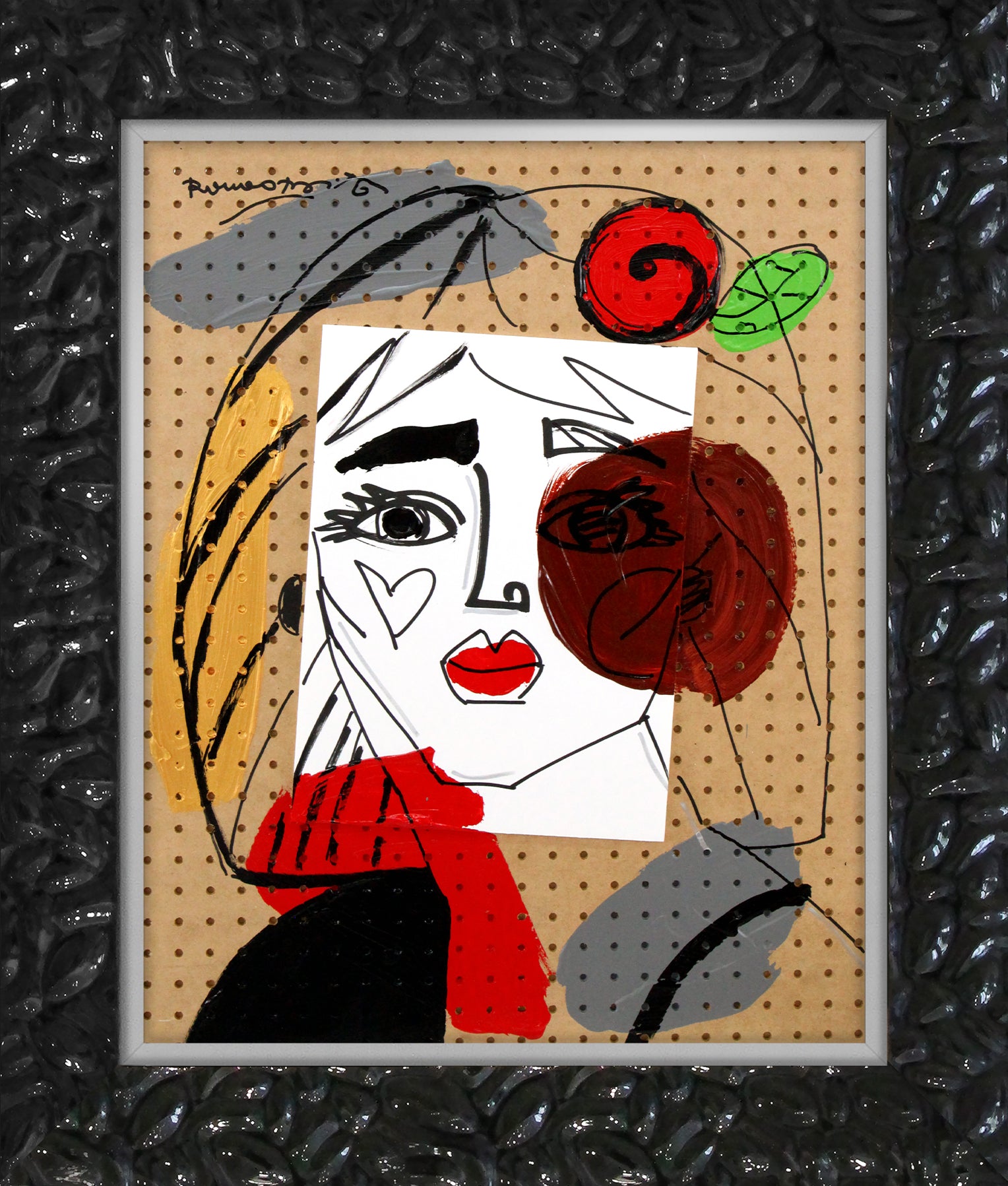 Romero Britto red flower original painting  contemporary pop art piece