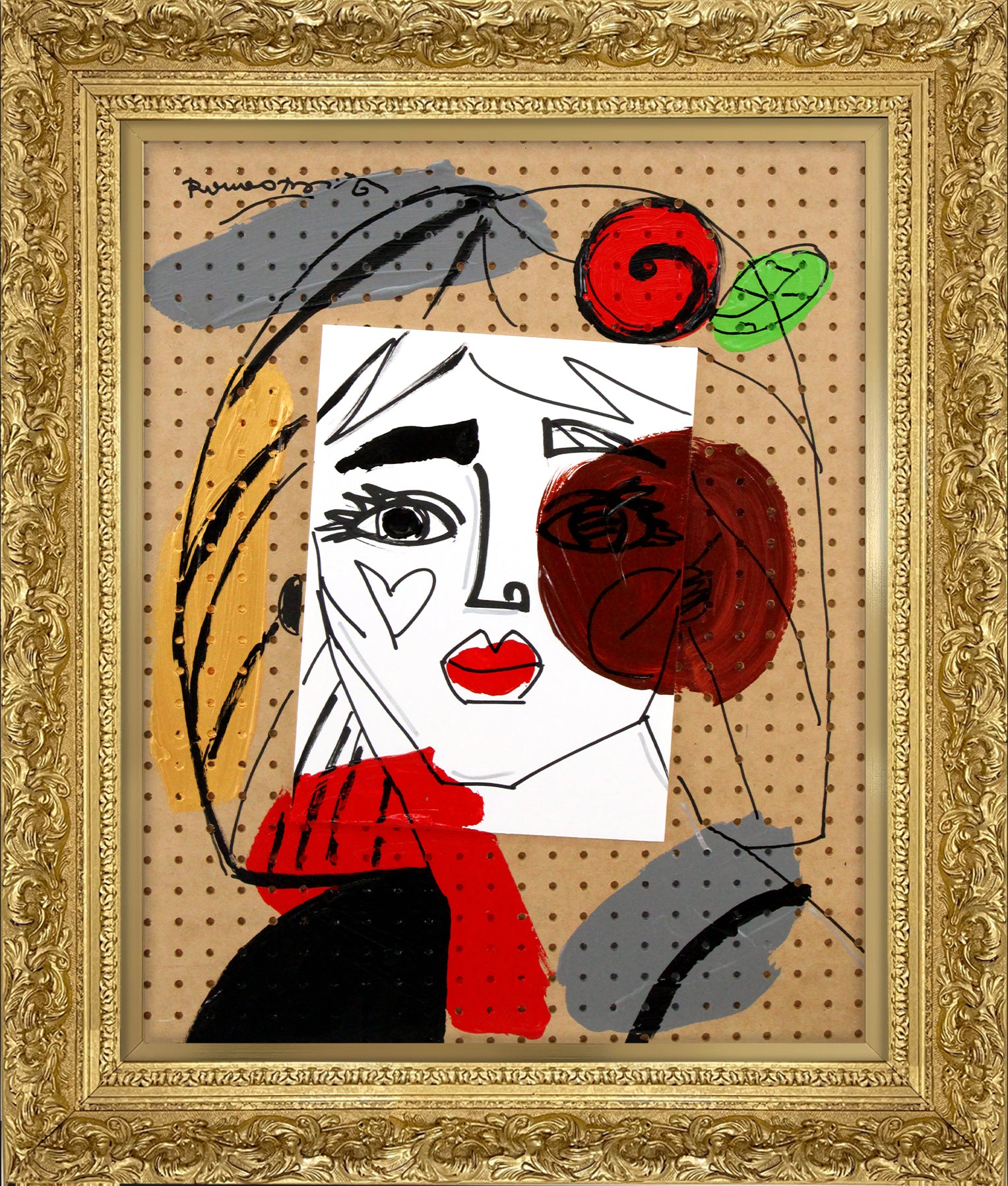 red flower original painting  colorful decorative collectible gift idea