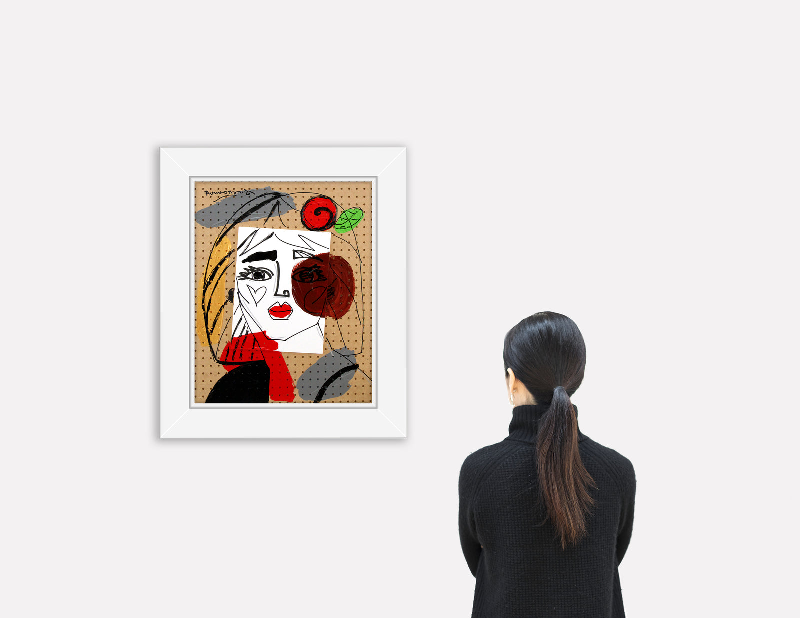 red flower original painting  artistic colorful design collectible
