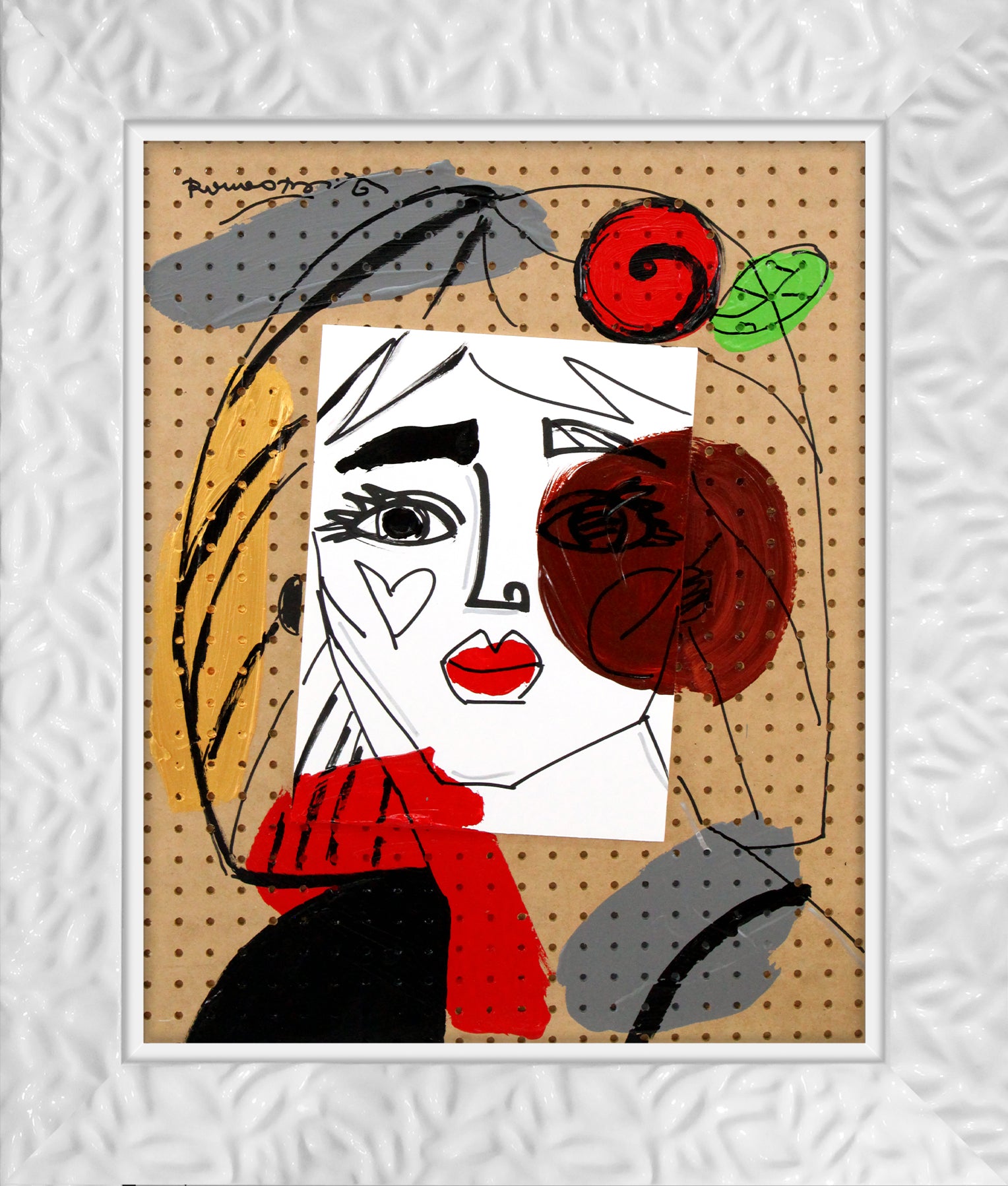 red flower original painting  artistic colorful design collectible