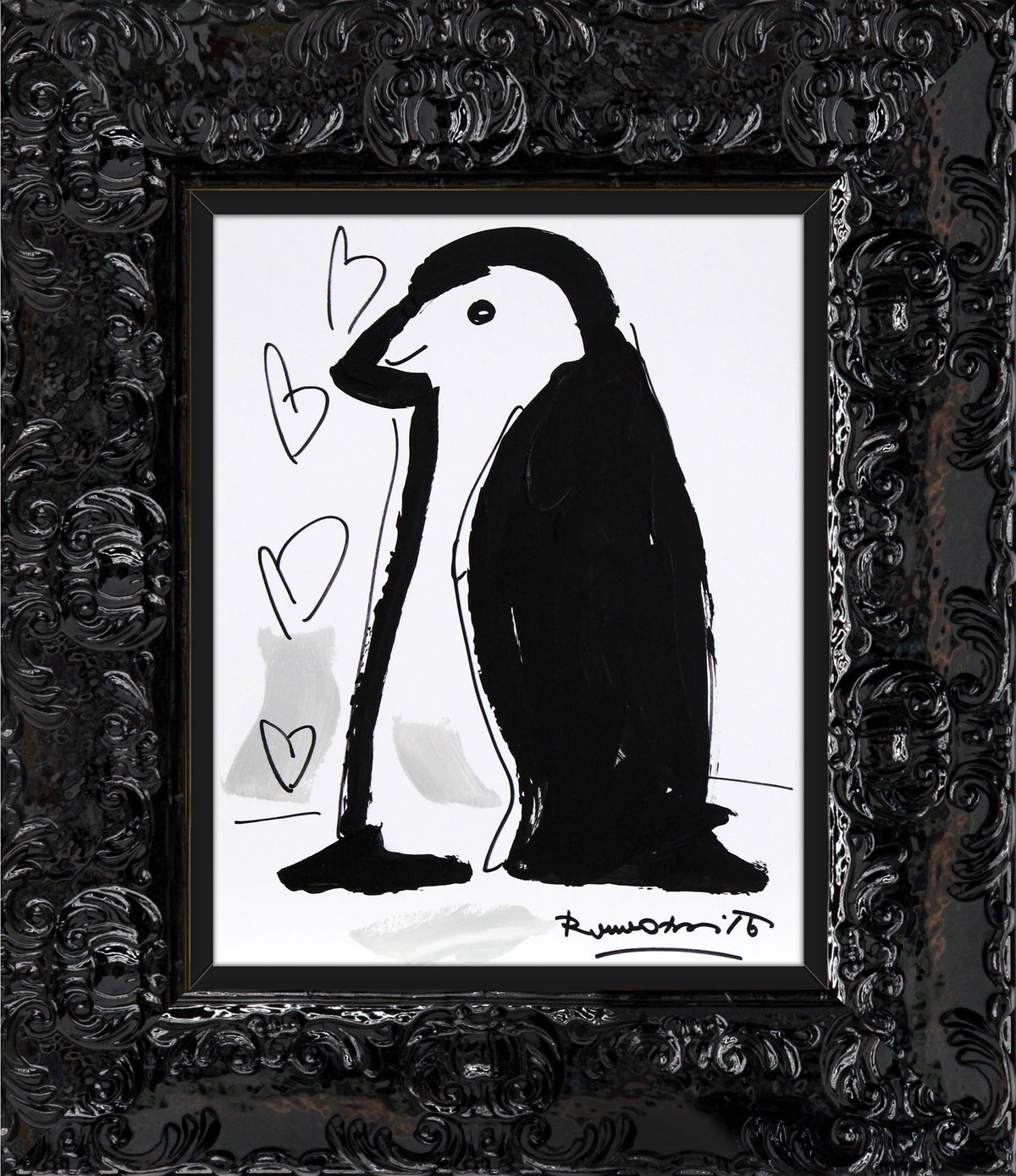 Romero Britto thomas collection penguin original drawing  contemporary pop art piece