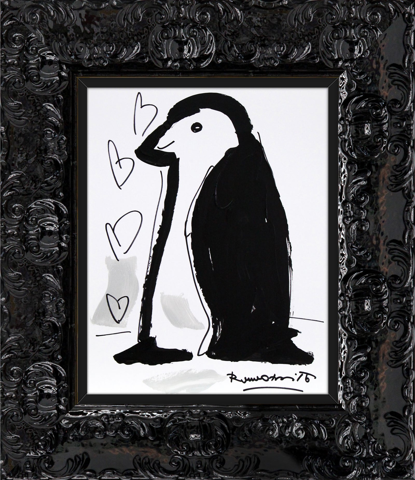 Romero Britto thomas collection penguin original drawing  contemporary pop art piece