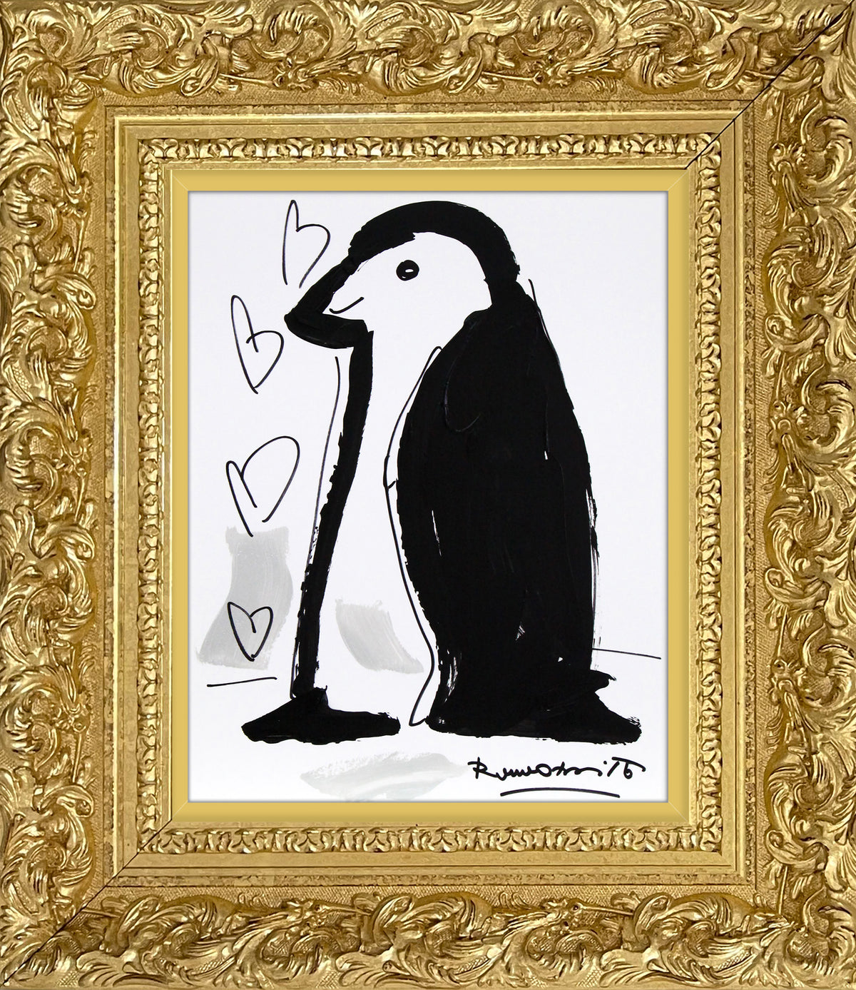Romero Britto thomas collection penguin original drawing  contemporary pop art piece