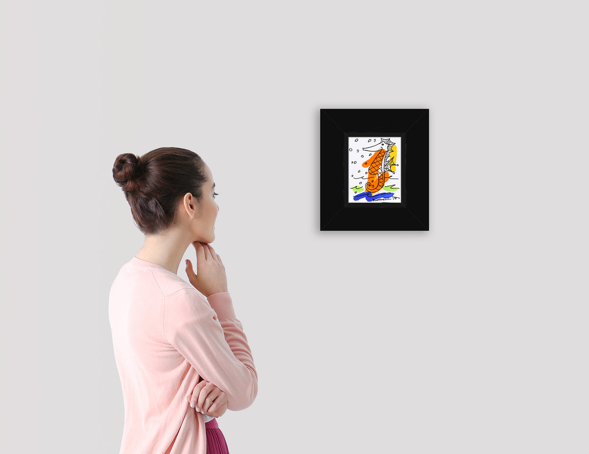 modern pop art thomas collection seahorse original drawing  vibrant home decor