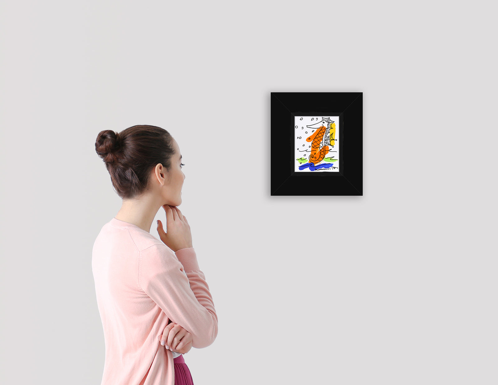 modern pop art thomas collection seahorse original drawing  vibrant home decor
