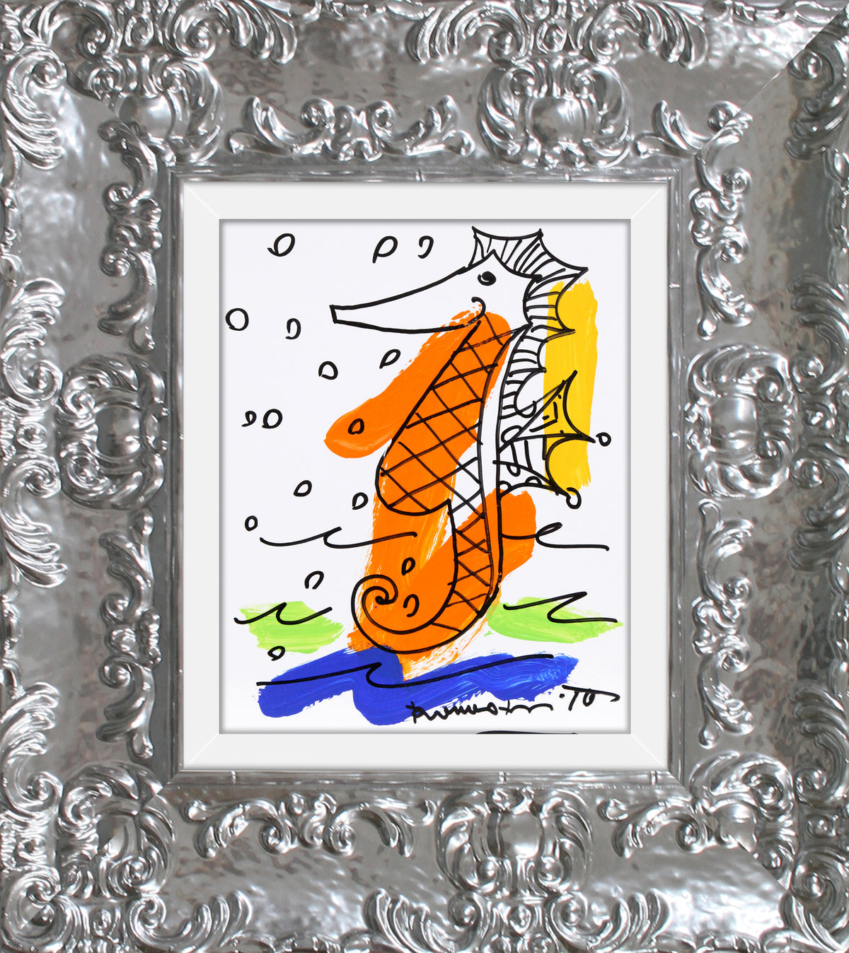 modern pop art thomas collection seahorse original drawing  vibrant home decor