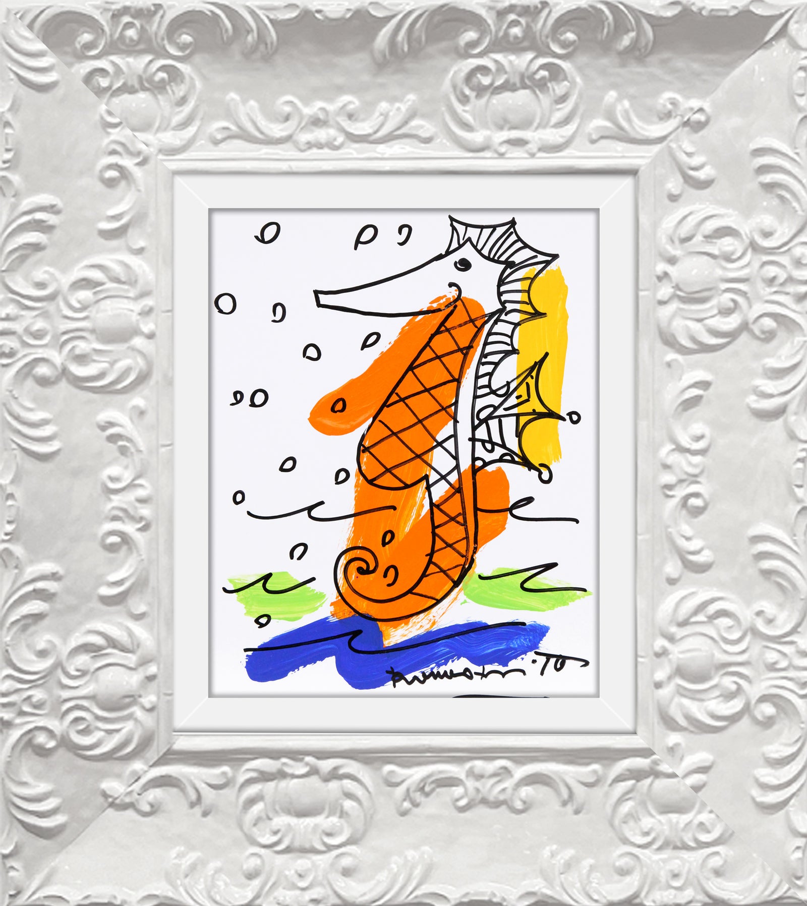 thomas collection seahorse original drawing  colorful decorative collectible gift idea