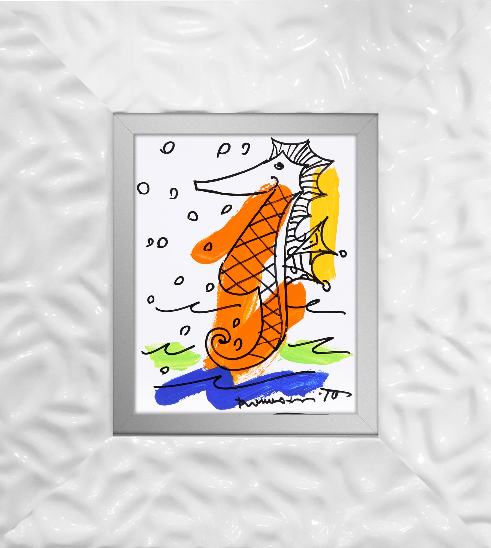 modern pop art thomas collection seahorse original drawing  vibrant home decor