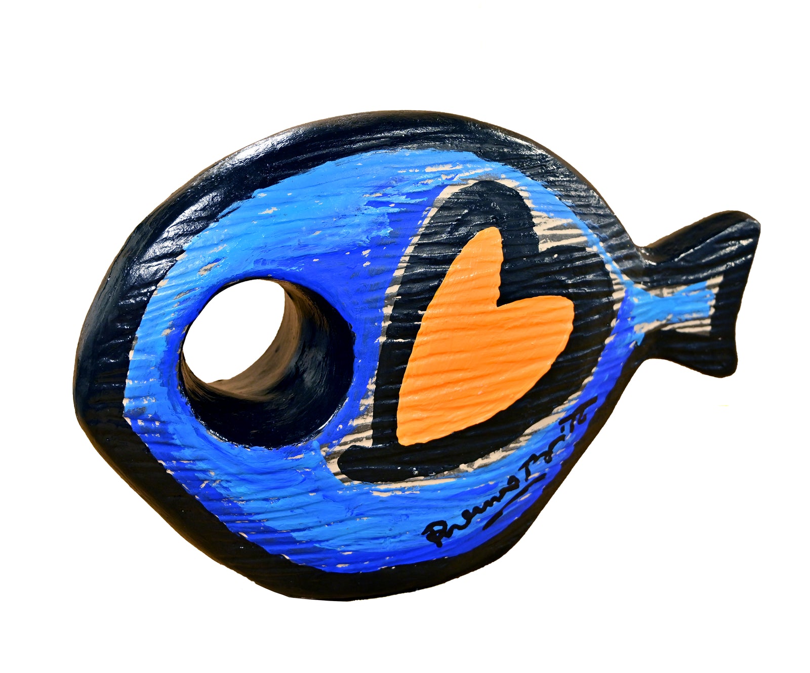 Romero Britto two wooden fish original object  colorful pop art design