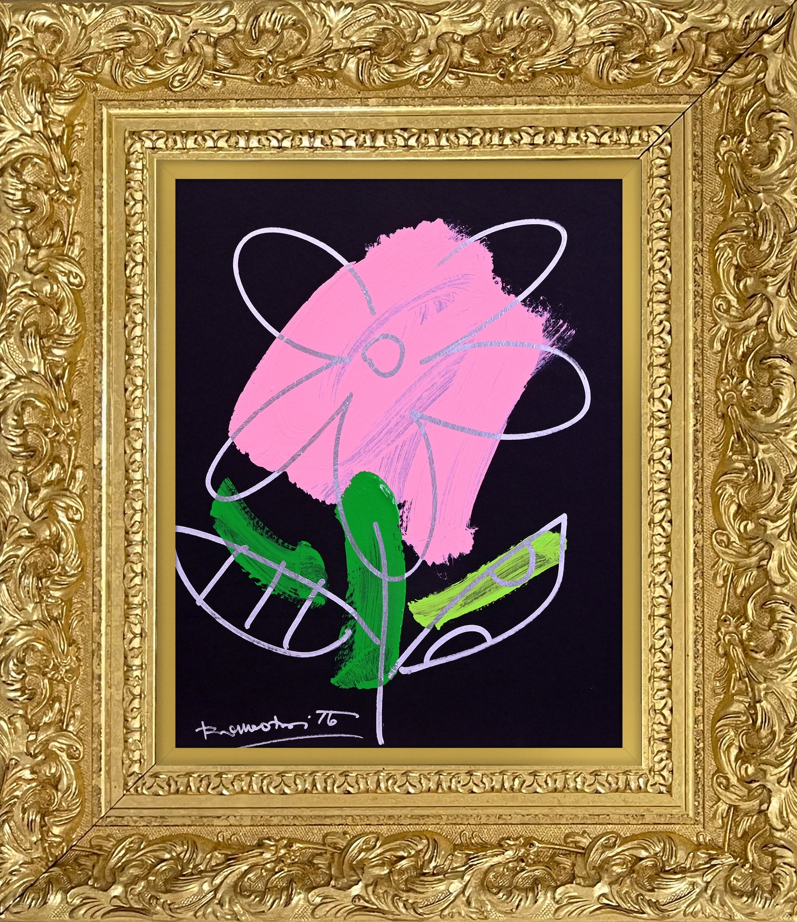 Romero Britto thomas collection flower original drawing  contemporary pop art piece