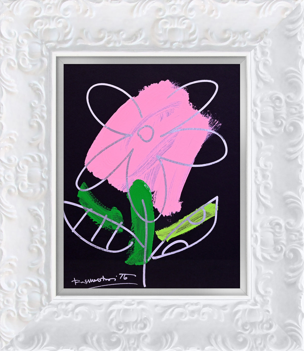 Romero Britto thomas collection flower original drawing  contemporary pop art piece