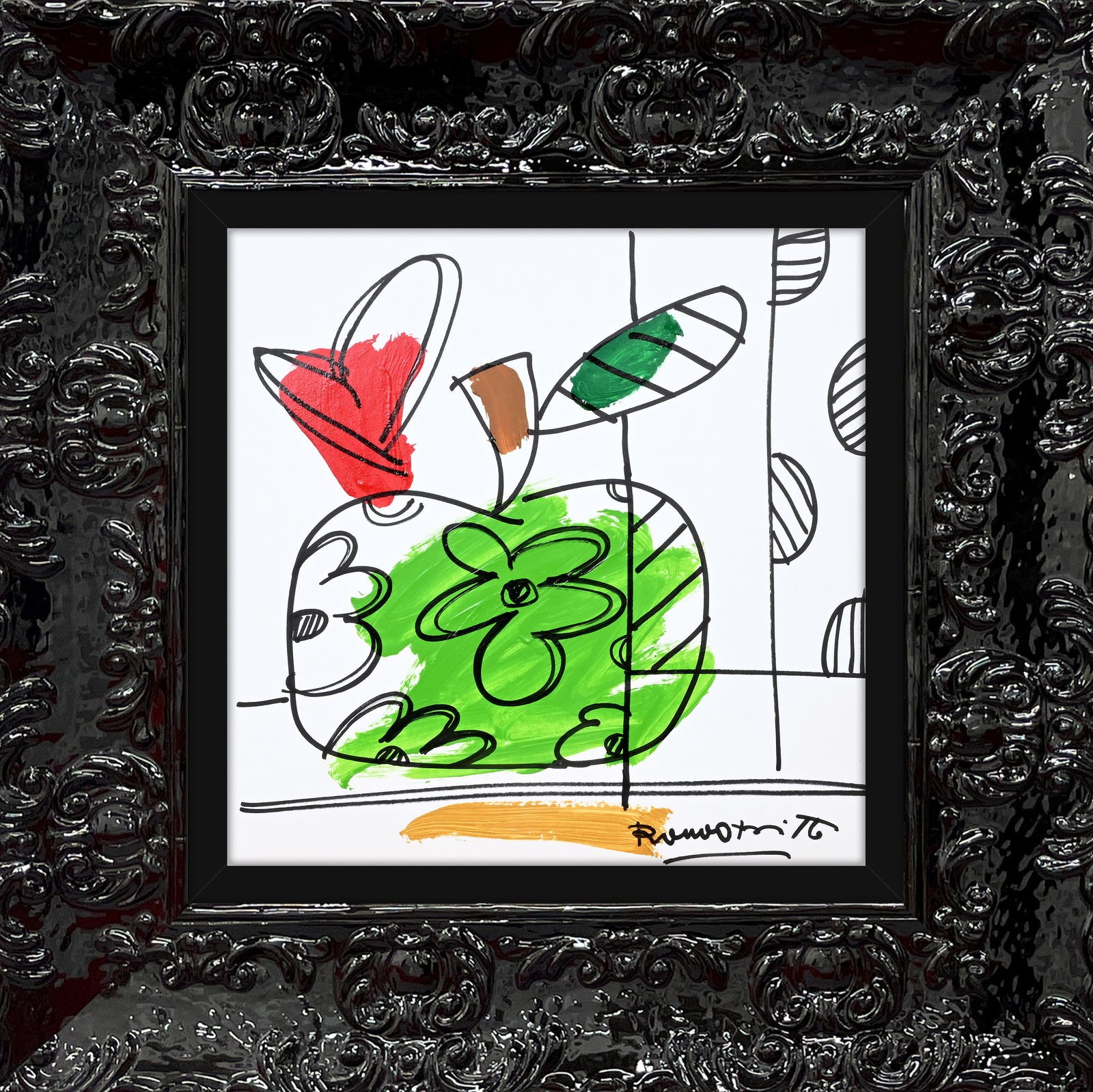 modern pop art thomas collection apple original drawing  vibrant home decor